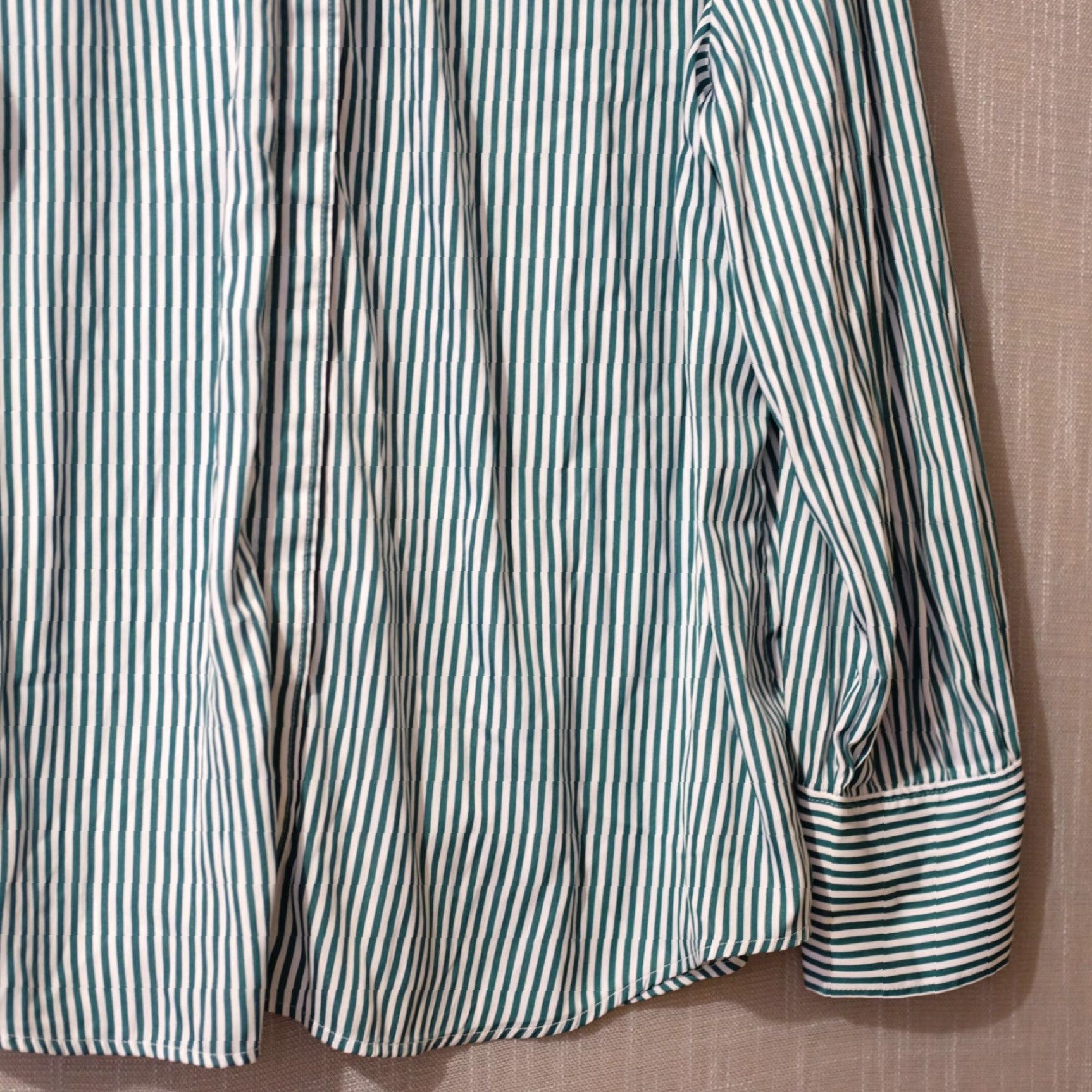 Lands' End Lands' End Shirt Green/White Stripe Mock Neck Button Up Womens XL Size XL / US 12-14 / IT 48-50 - 4 Thumbnail