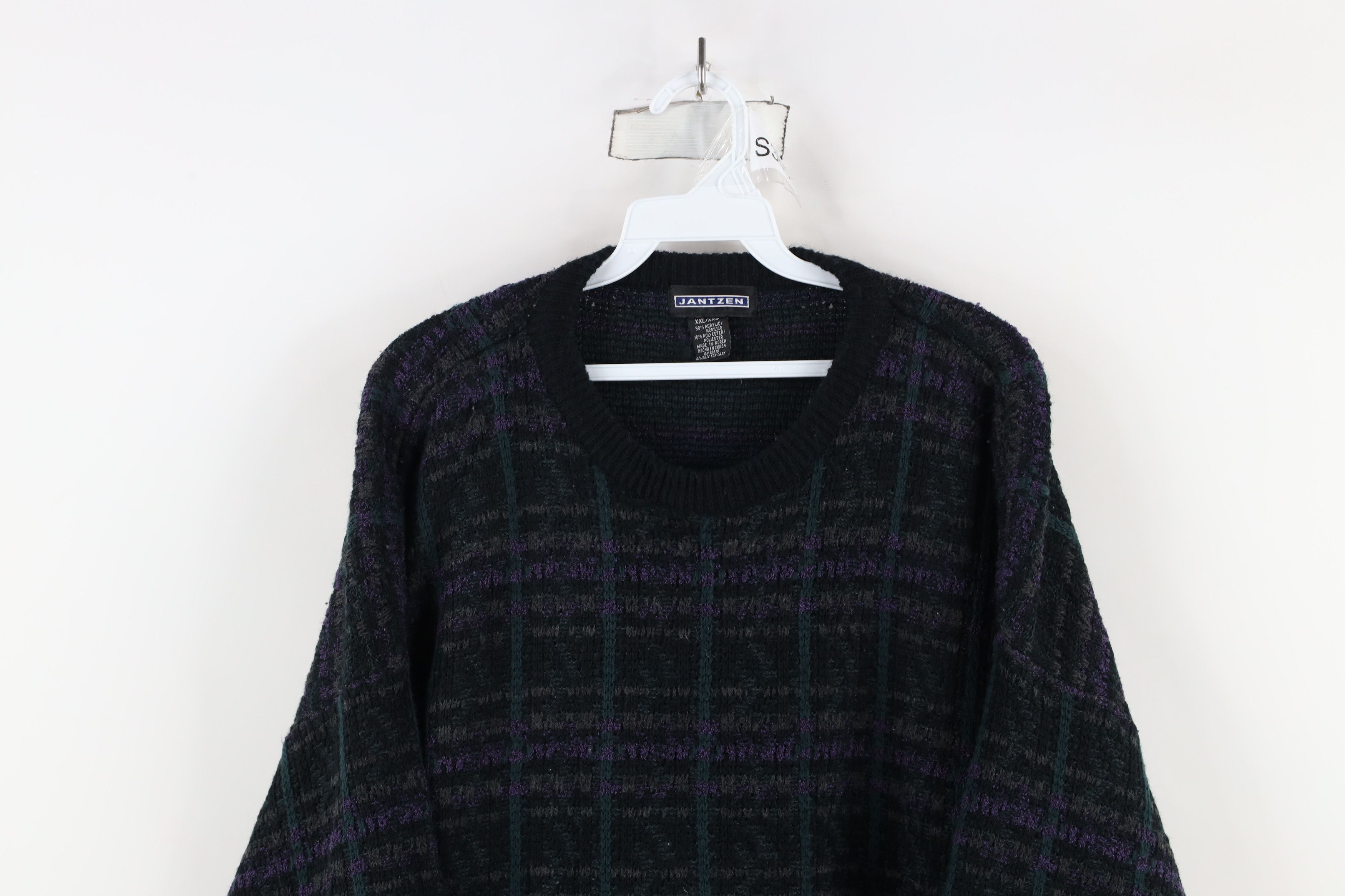 Vintage Vintage 90s Streetwear Rainbow Plaid Knit Crewneck Sweater Size US XXL / EU 58 / 5 - 2 Thumbnail
