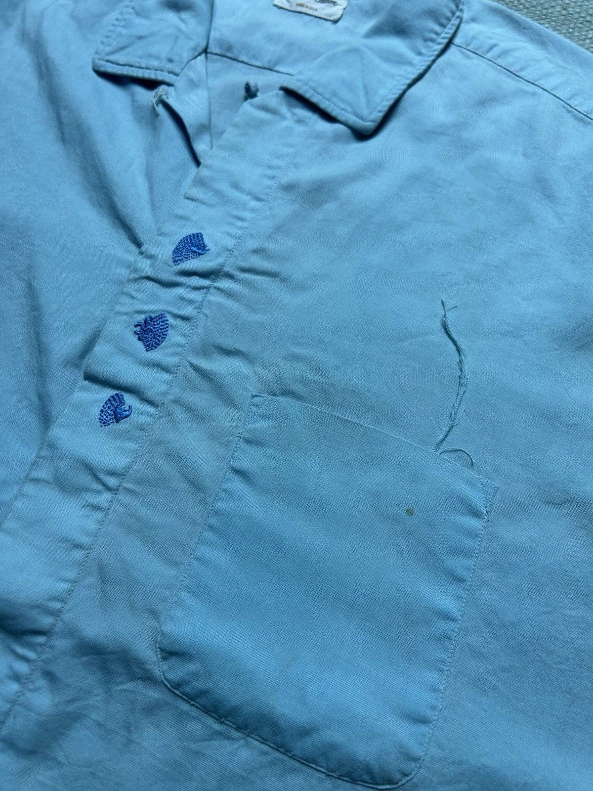 Vintage Vtg 1950s button shirt loop collar rayon light blue large Size US L / EU 52-54 / 3 - 5 Thumbnail