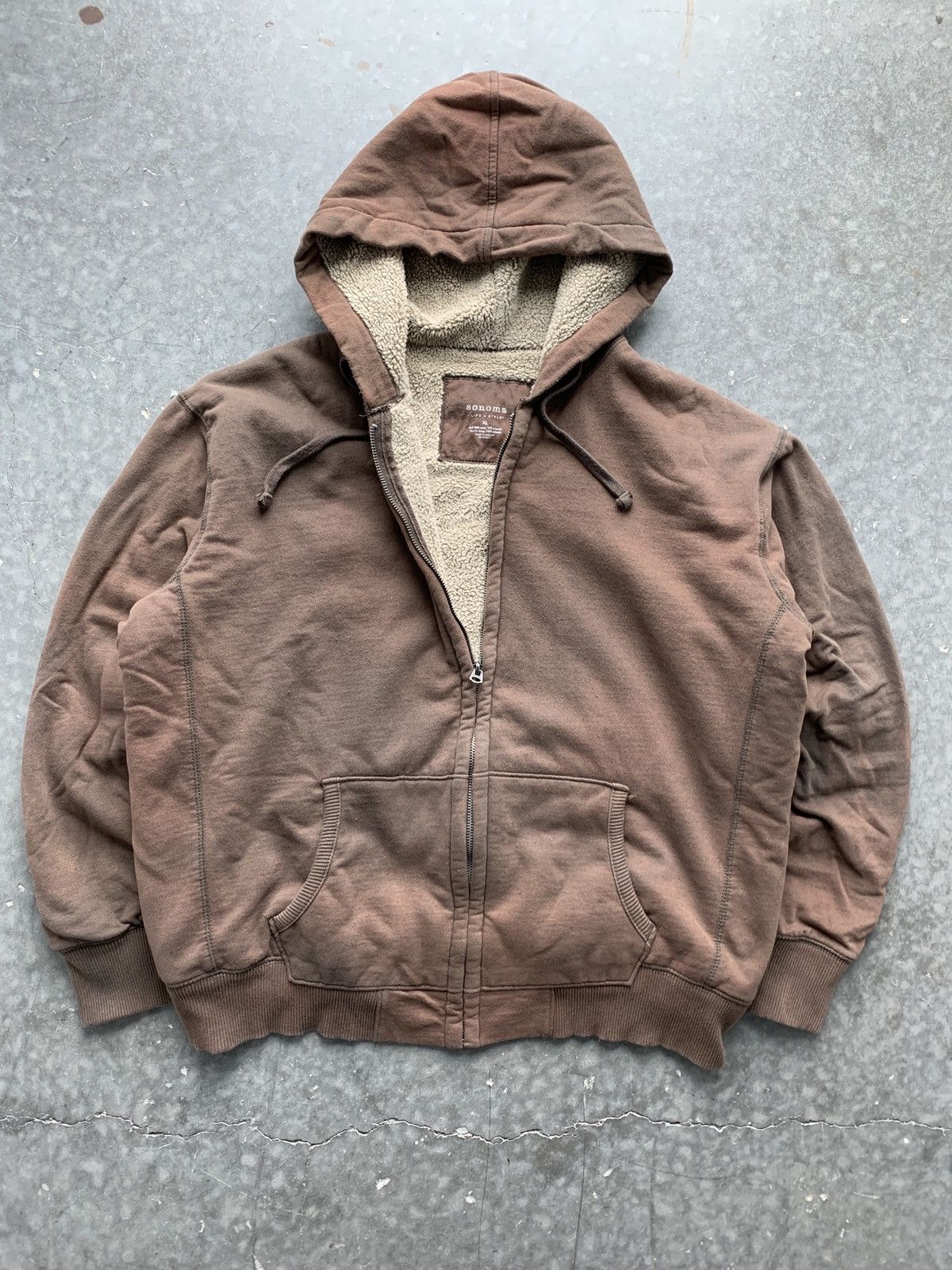 Vintage Crazy Vintage Y2K Faded Brown Zip Up Hoodie Sherpa Lined Grailed