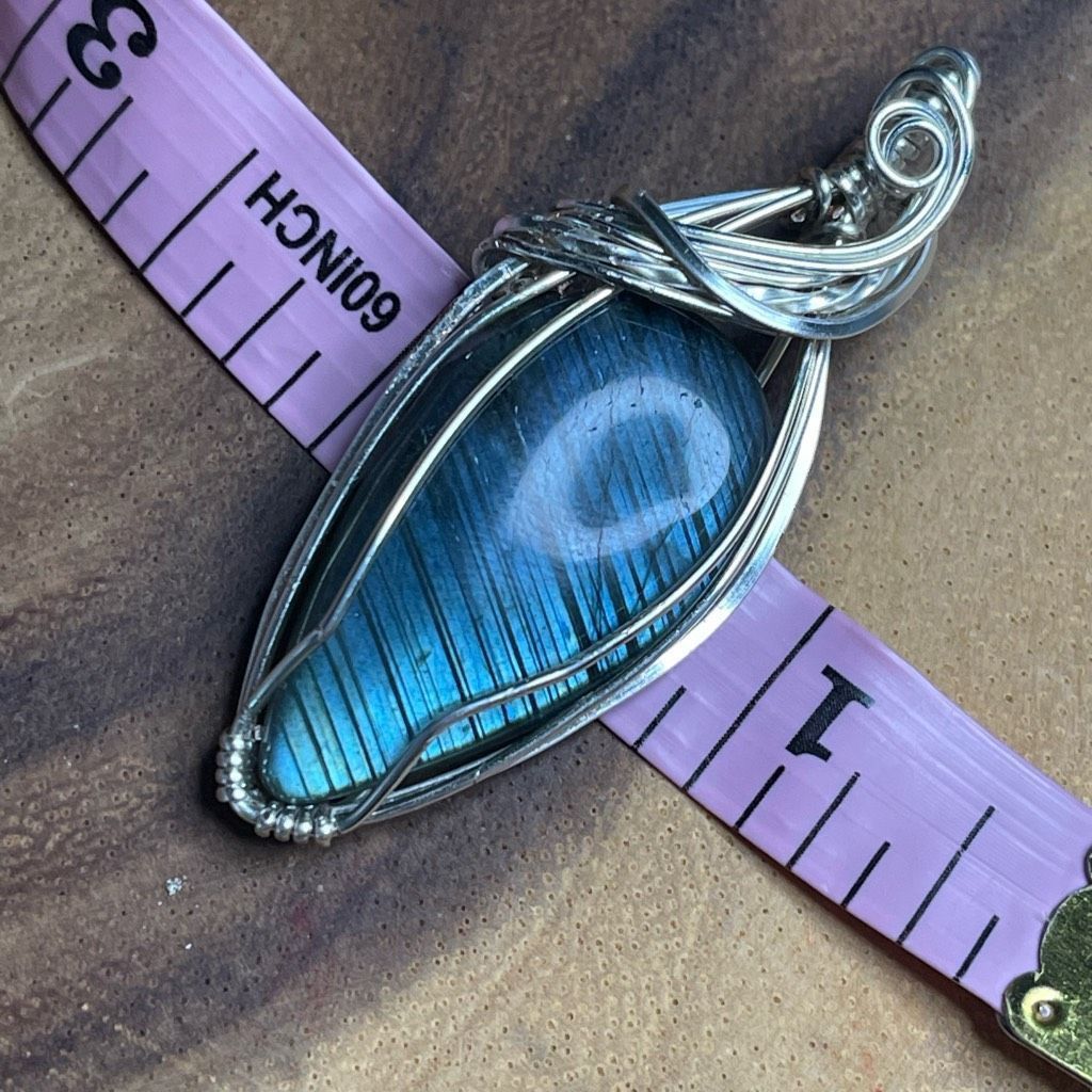 Handmade Artisan handmade barcode blue flash lined labradorite pendant wire wrap necklace silver-plated copper energy Size ONE SIZE - 8 Thumbnail