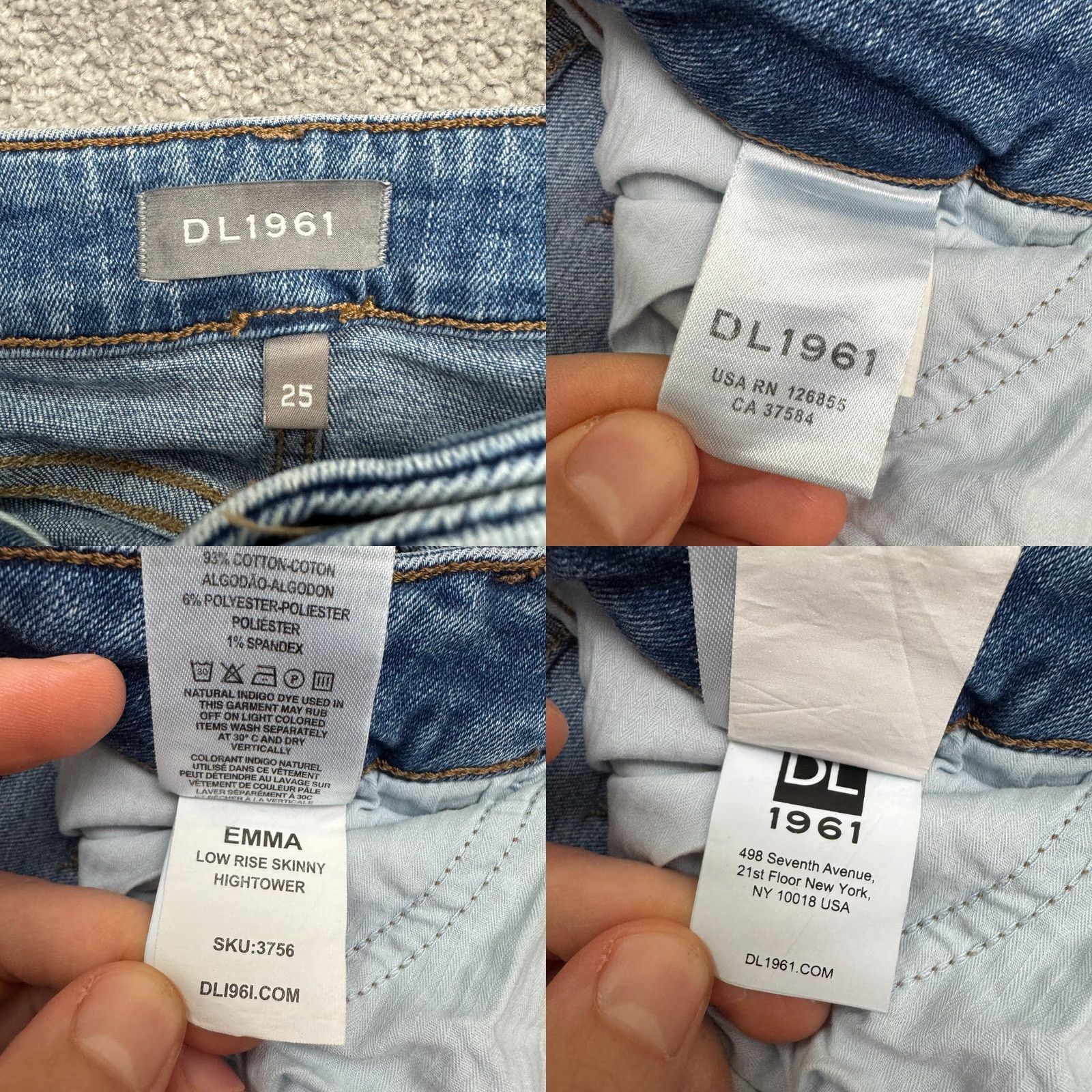 DL1961 DL1961 Emma Low Rise Skinny Hightower Distressed Denim Jeans Womens 25 Stretch Blue 5-Pocket Design Jeans Womens Boys Girls Mens Size 28" / US 6 / IT 42 - 8 Thumbnail