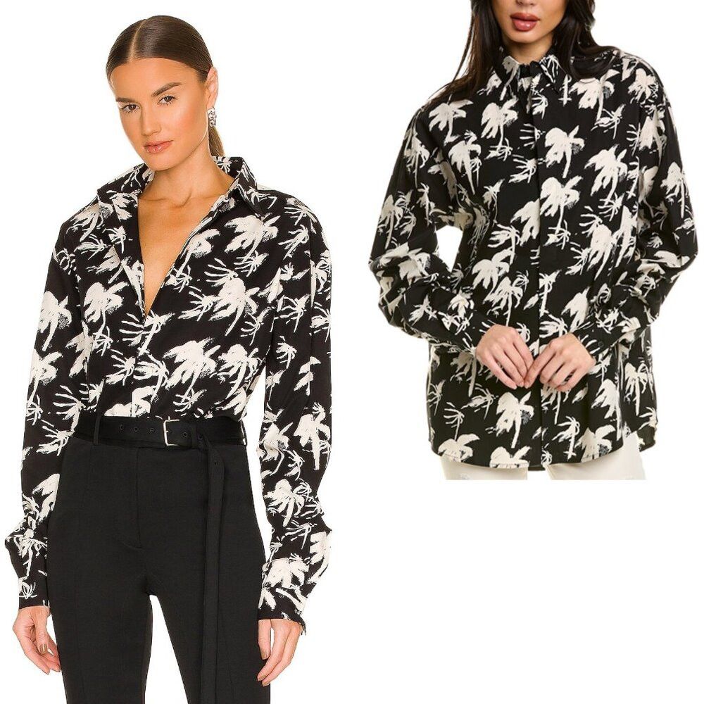 Rta NWT New RTA Sierra Print Black White Palm Cotton Shirt Size Size XS / US 0-2 / IT 36-38 - 2 Thumbnail