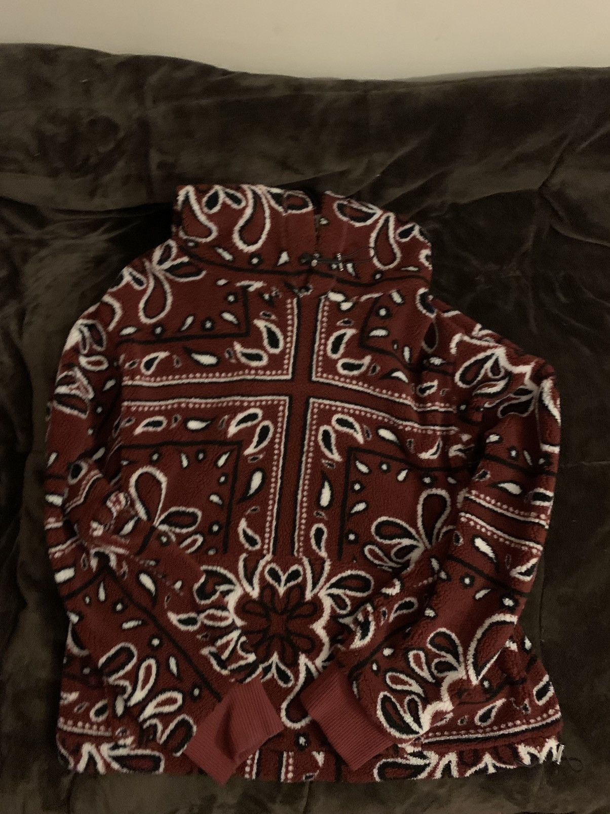 image of Amiri Bandana Fleece Hoodie- Size XL in Red, Men's