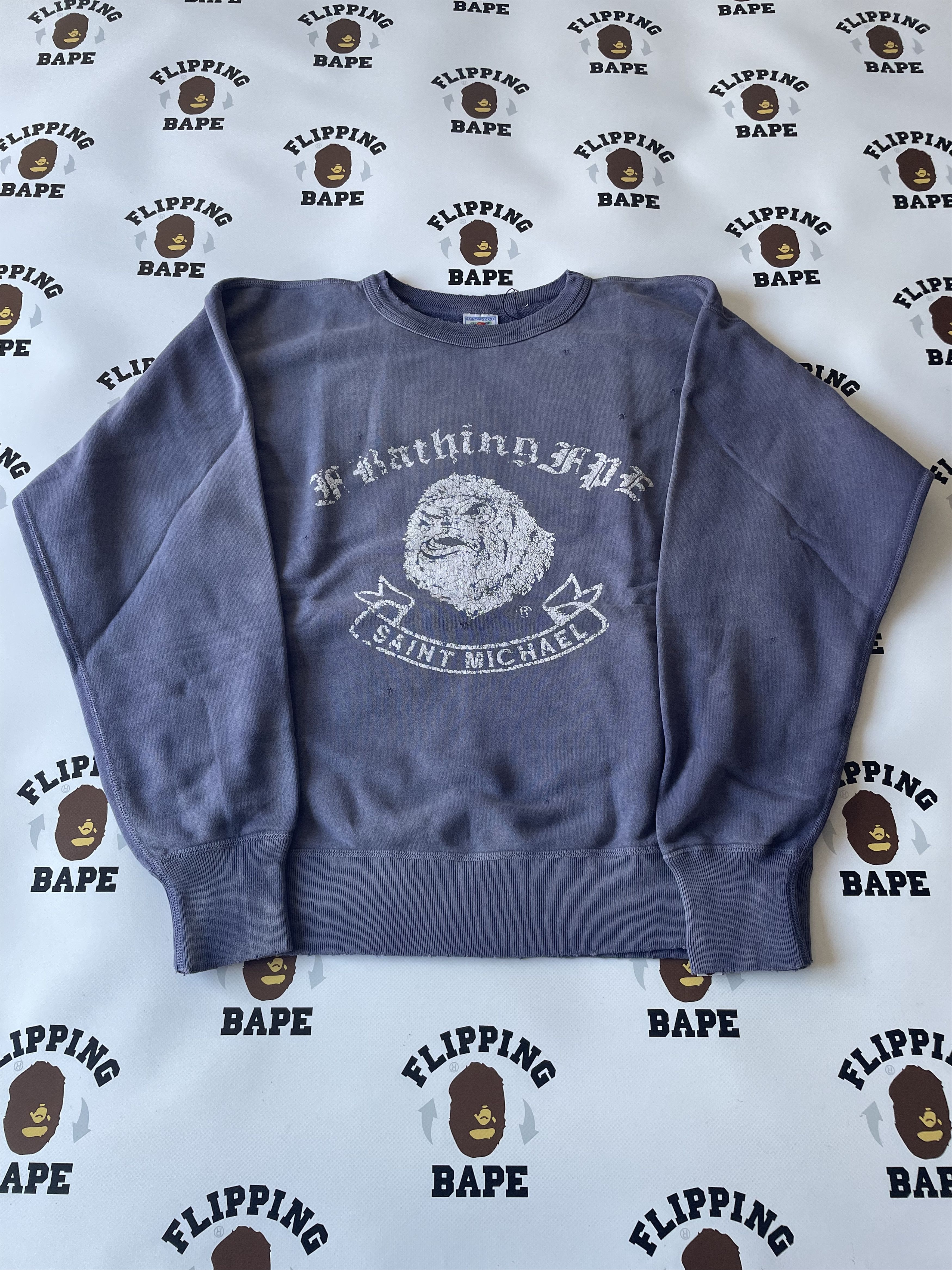 image of Bape X Saint Mxxxxxx Gorilla Crewneck in Blue, Men's (Size Medium)
