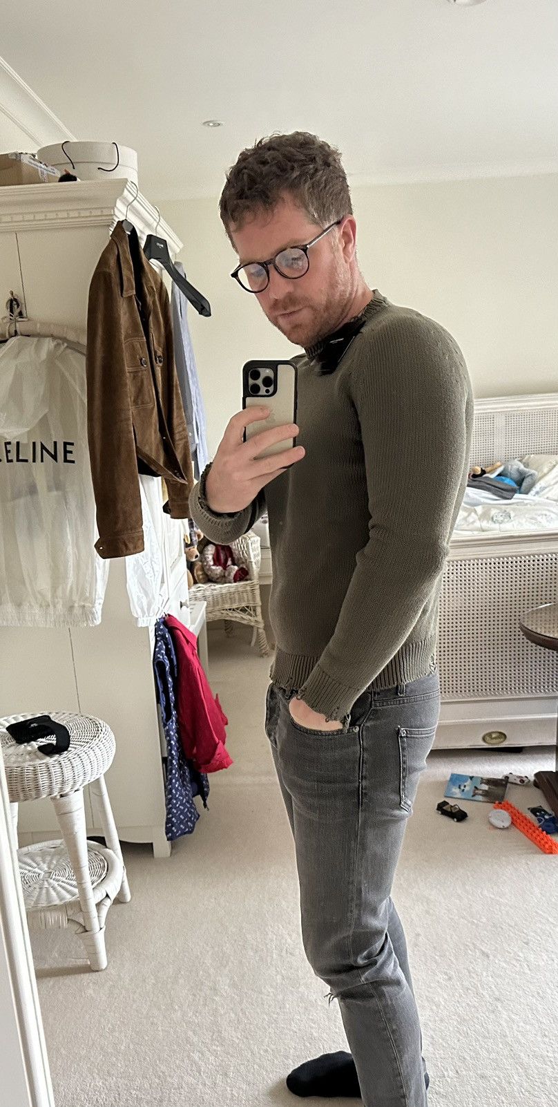 Saint Laurent Paris $990 FW21 Saint Laurent Green destroyed knit sweater L Size US L / EU 52-54 / 3 - 5 Thumbnail