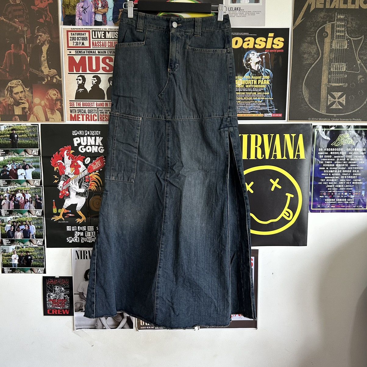 image of Archival Clothing x Avant Garde Vintage Sisley Denim Maxi Skirt in Dark Blue Denim, Women's (Size 2