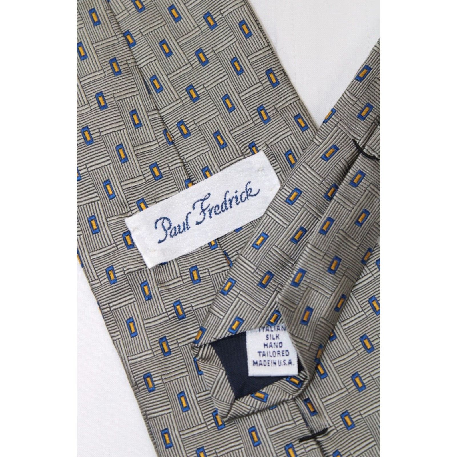 Vintage Paul Fredrick Silk Necktie Men's Silver Geometric Tie Designer Stylish USA Size ONE SIZE - 5 Thumbnail
