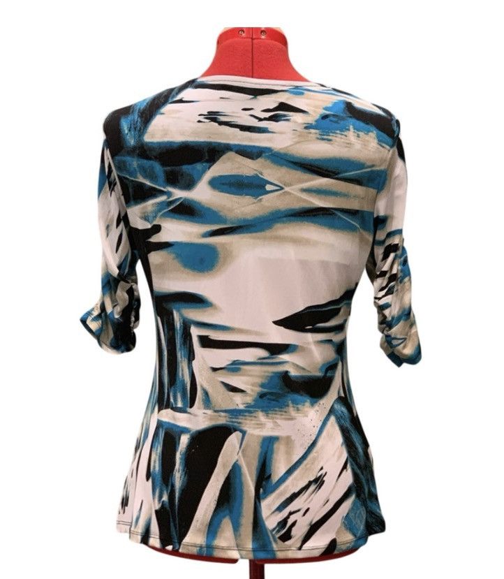 Style & Co Style & Co Faux Wrap Abstract Blouse Sz PM Teal Ruched Top Size M / US 6-8 / IT 42-44 - 2 Thumbnail