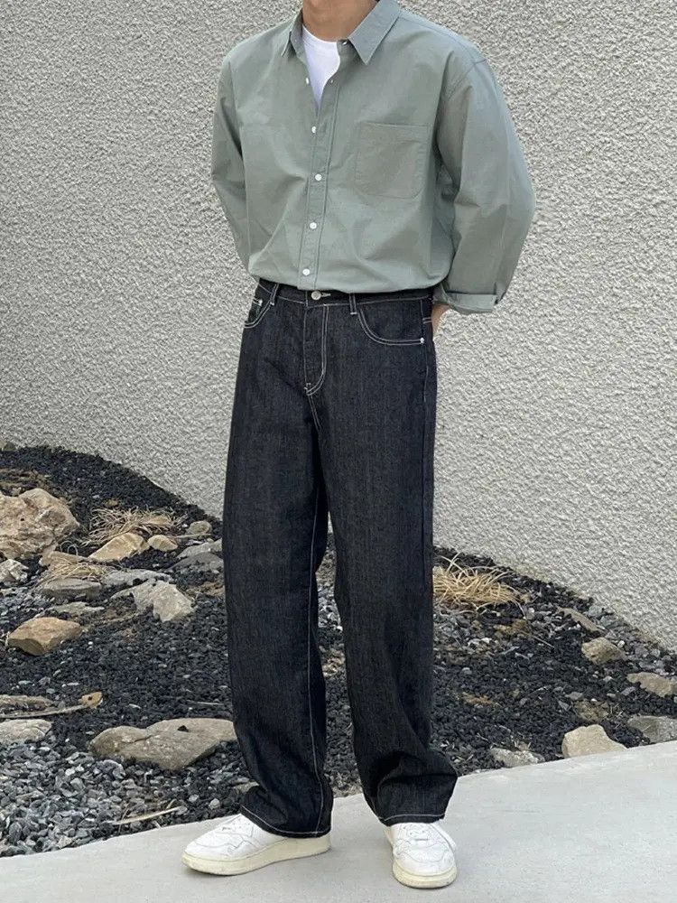 Japanese Brand Retro loose casual washed straight leg jeans Size US 32 / EU 48 - 1 Thumbnail
