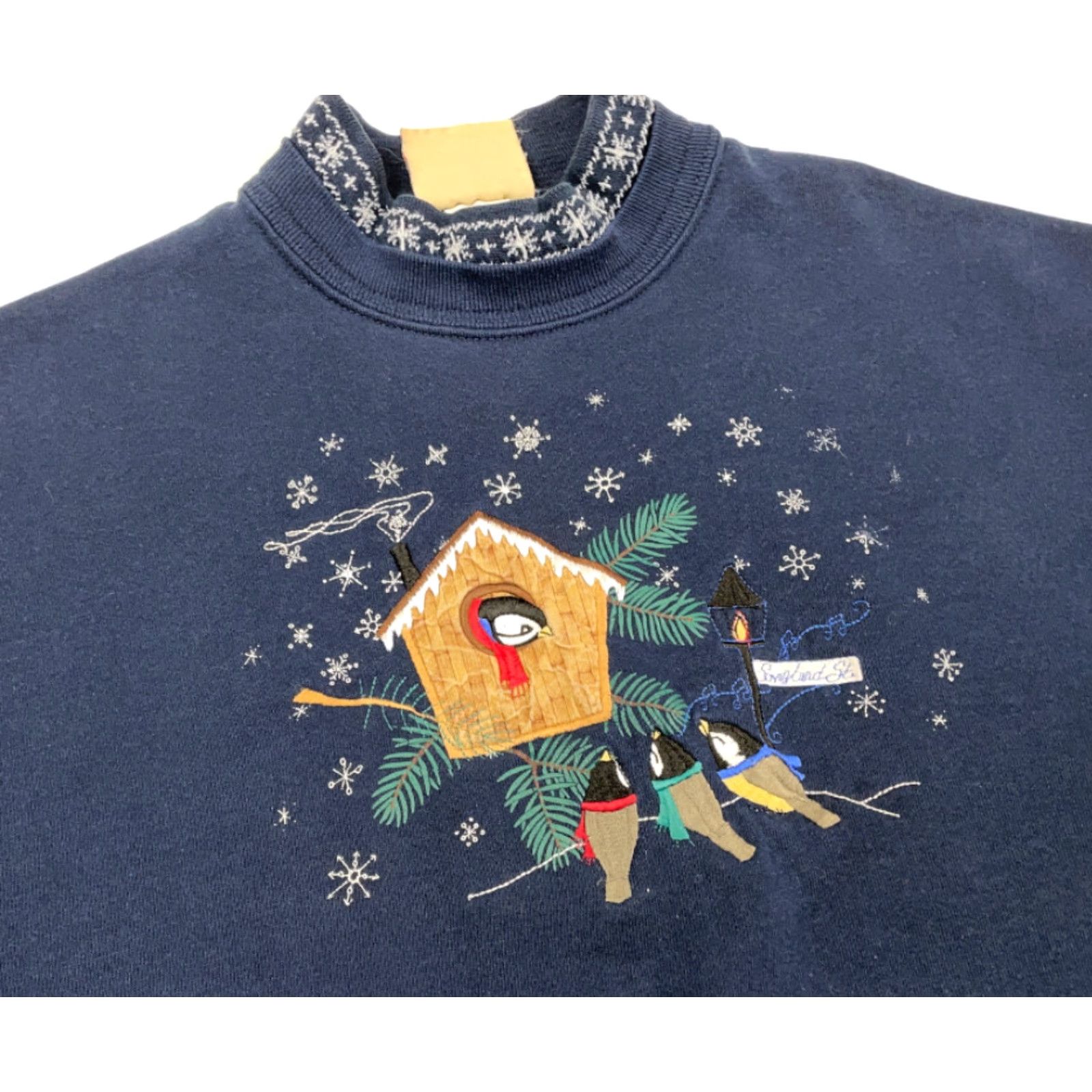 Vintage VINTAGE Morning Sun Sweatshirt Blue 90s Birdhouse Snowflakes Pullover Adult Large Double Collar Embroidered Cotton Blend USA Made Women Size L / US 10 / IT 46 - 3 Thumbnail