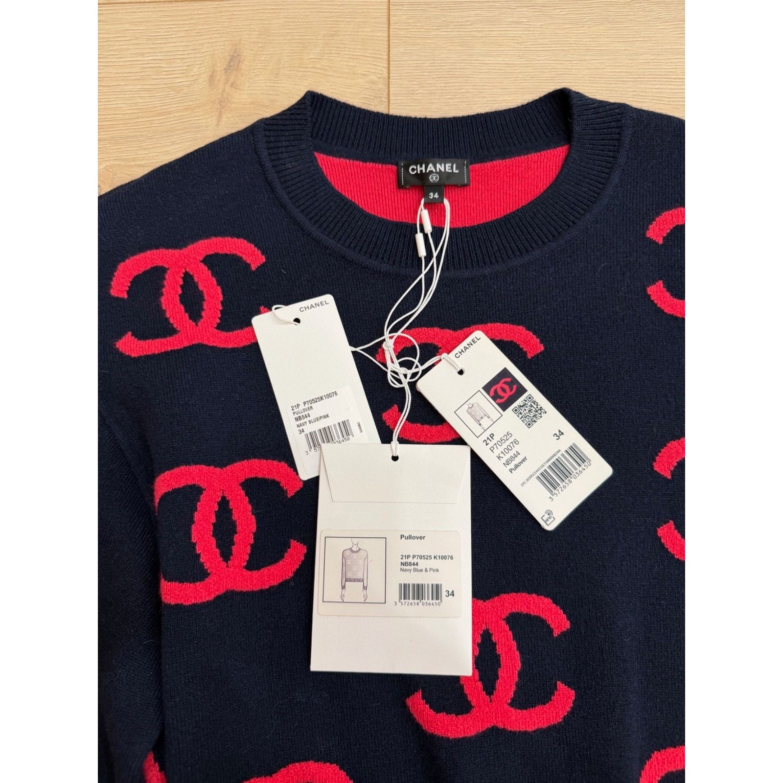 Chanel Chanel 21P Navy Pink CC Logo Cashmere Jumper Sweater 34 Size XS / US 0-2 / IT 36-38 - 10 Thumbnail