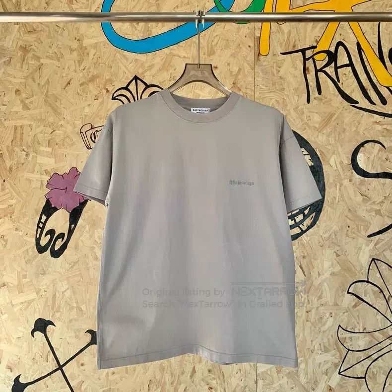 Balenciaga Balenciaga Grey Embroidered Logo Short Sleeve T-Shirt Grey Size US M / EU 48-50 / 2 - 1 Thumbnail