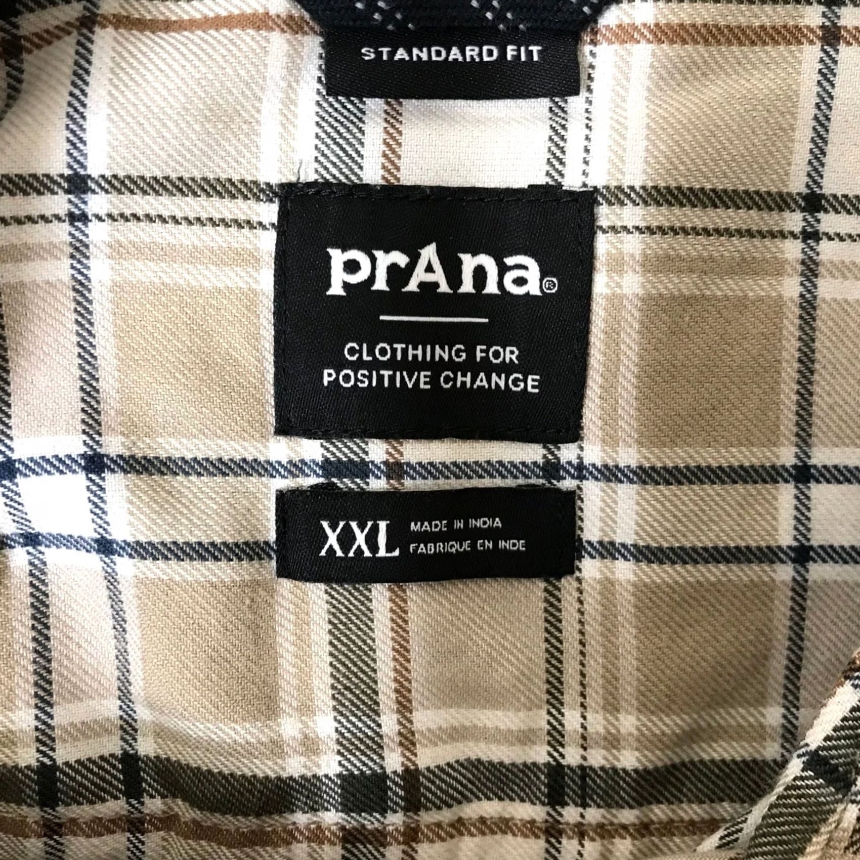 Prana prAna Edgewater Shirt Mens XXL Chalk Tan Plaid Long Sleeve Button Up Size US XXL / EU 58 / 5 - 7 Thumbnail