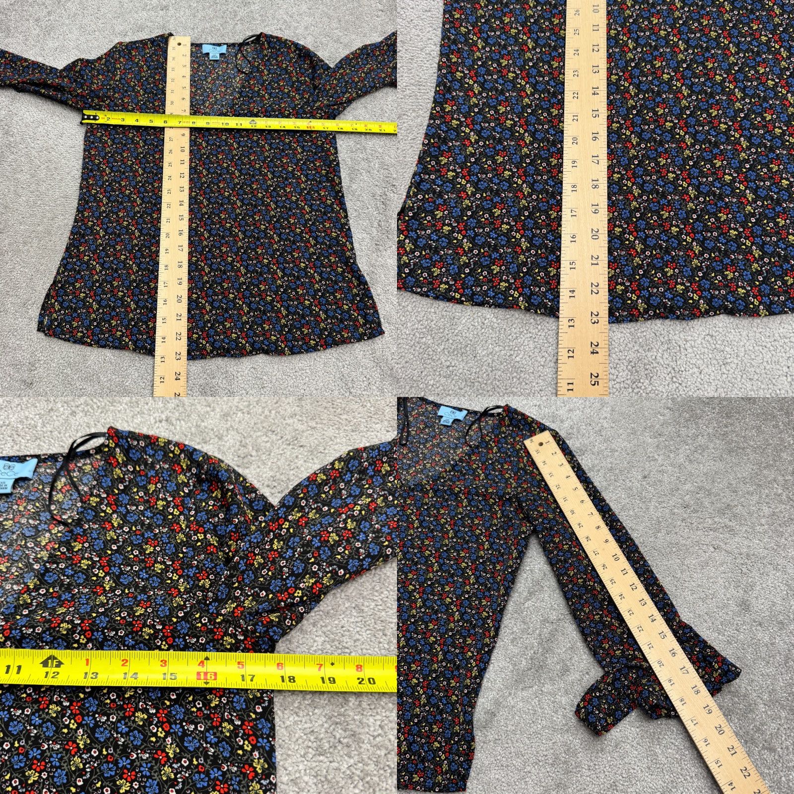Vintage CeCe Blouse Womens XXS Black Multi Casual Boho V-Neck Long Sleeve Floral NWT Size XXS / US 00 / IT 34 - 8 Thumbnail