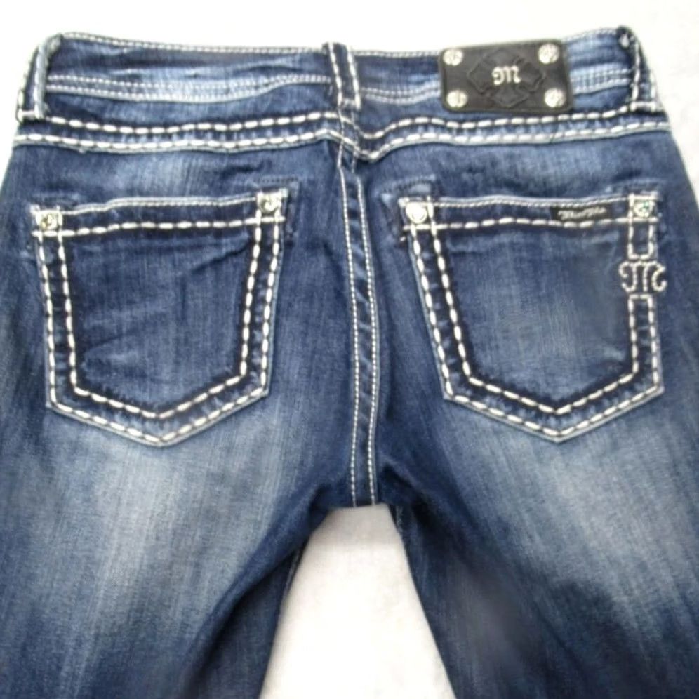 Miss Me VINTAGE Miss Me Jeans Bootcut Womens 26 Inseam 25 Dark Wash Embroidered Rhinestone Logo Pockets Stretch Comfort Denim Jeans Women Size 26" / US 2 / IT 38 - 3 Thumbnail