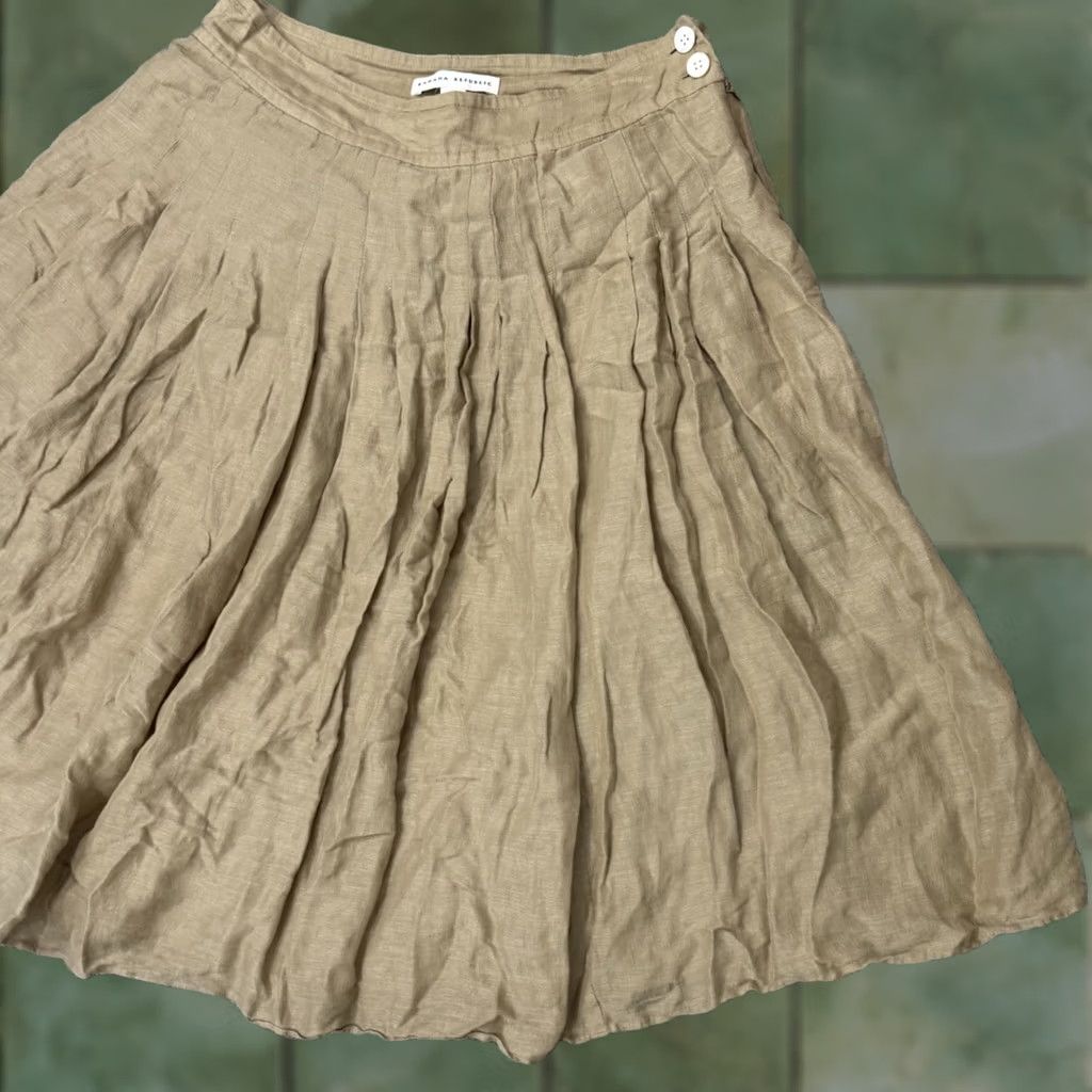 Banana Republic Banana Republic Skirt Womens 0 Gold A Line Pleated Silk Linen Boho Vintage N/A Size 25" / US 0 / IT 36 - 1 Thumbnail