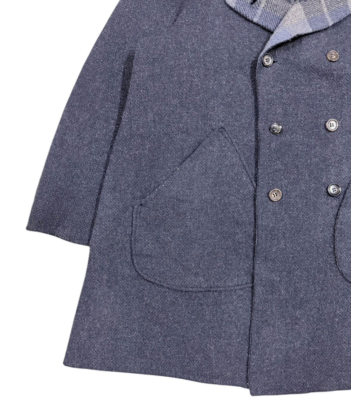45rpm Vtg🔥45rpmStudio Mohair Indigo/Tartan Revesible Trench Jacket Size US L / EU 52-54 / 3 - 14 Thumbnail