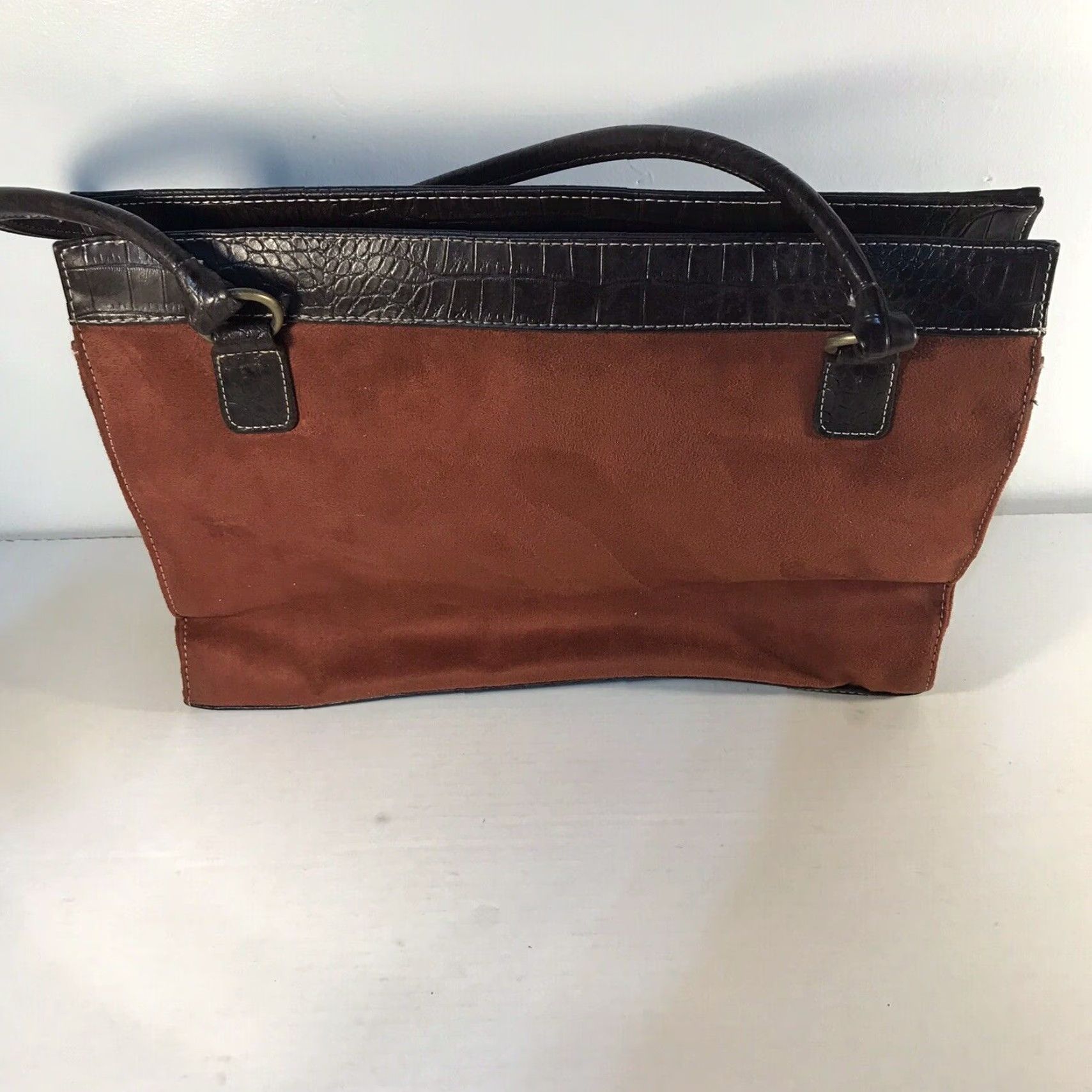 Rusty VINTAGE Unbranded Tote Bag Women Large Rust Faux Leather & Faux Suede Zip Around Pockets Modern Size ONE SIZE - 5 Thumbnail