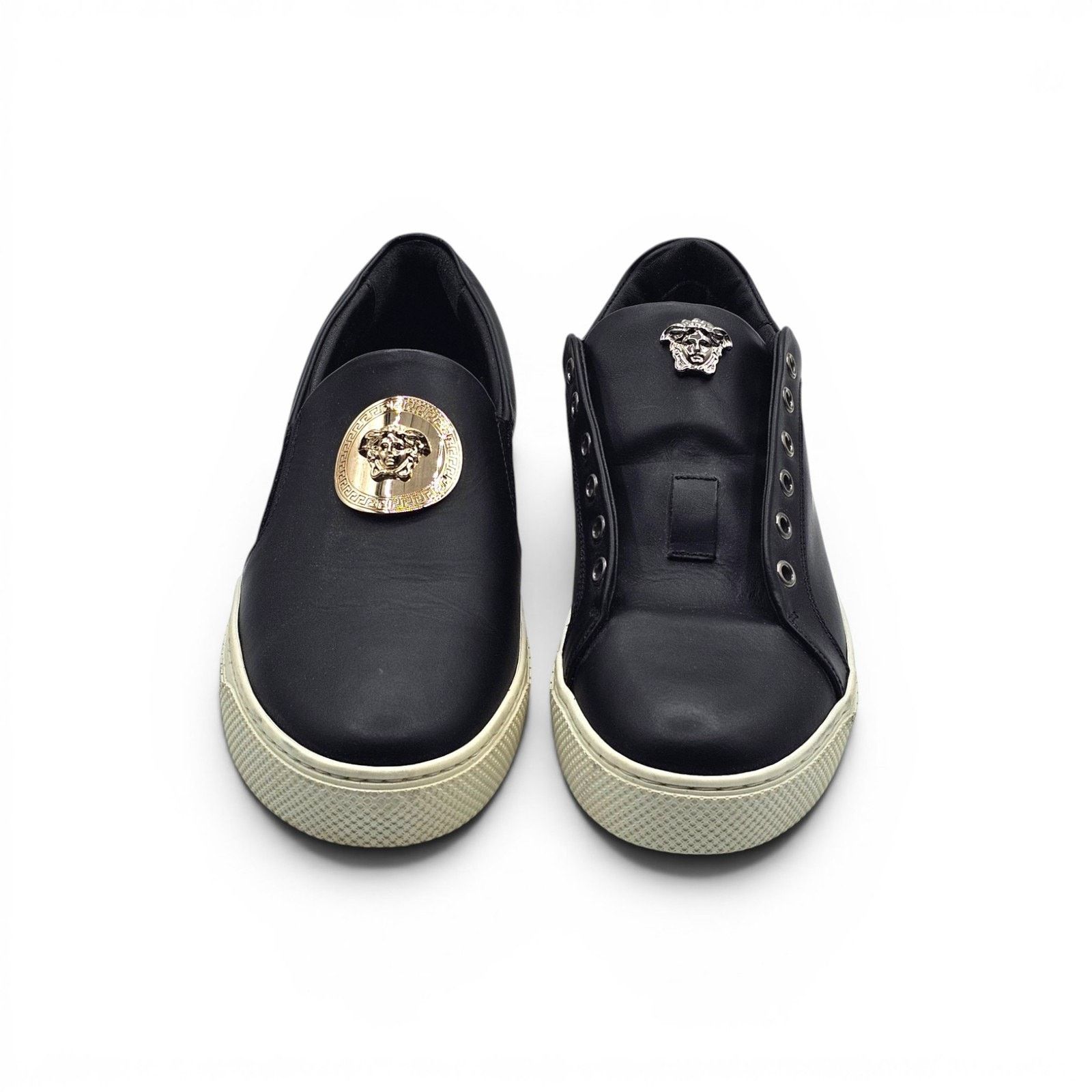 Versace Unisex Black Leather Medusa Slip-On Sneakers EU 39 US 9W 6M Size US 9 / IT 39 - 3 Thumbnail