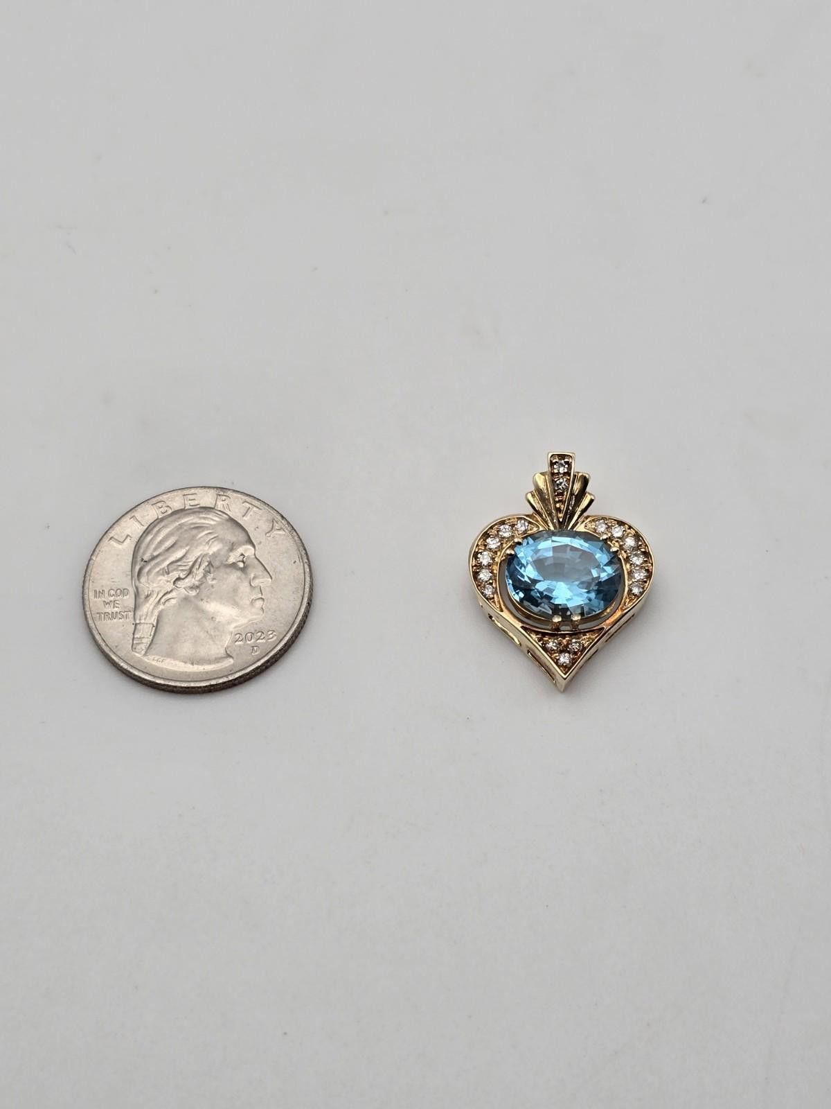 The Unbranded Brand Solid 14k Gold blue topaz Diamond Heart Pendant 5.3g Vintage Size ONE SIZE - 5 Thumbnail