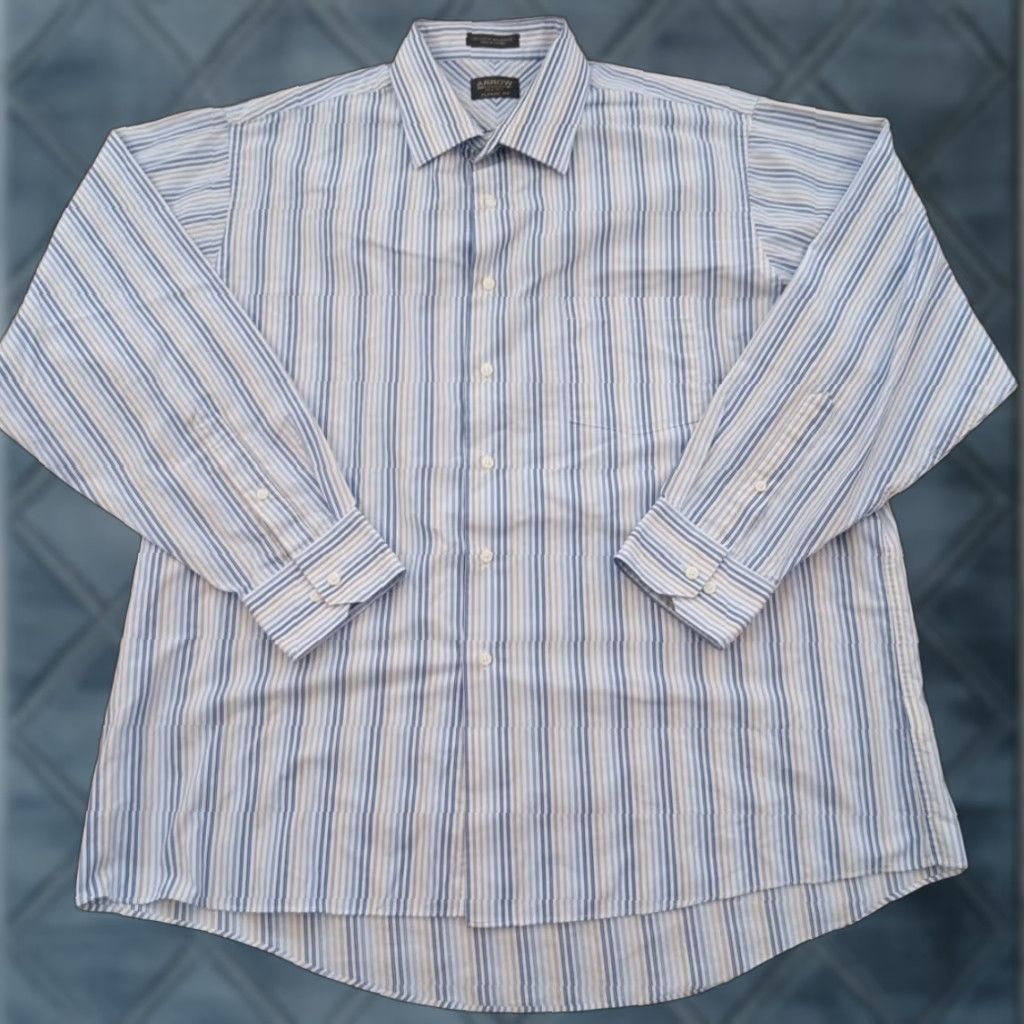 Arrow Arrow Shirt Mens 17.5 Blue Gray Striped Long Sleeve Button-Up Cotton Blend Collar Point Chest Pocket Regular Mens Size US XXL / EU 58 / 5 - 1 Thumbnail