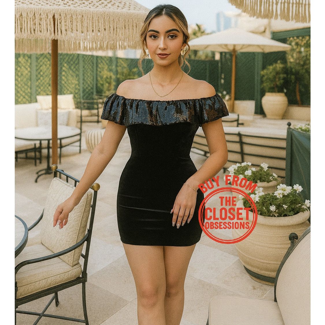 Zara ZARA Off-Shoulder Sequin Bubble Velvet Mini Dress NWT (L) Size L / US 10 / IT 46 - 6 Thumbnail