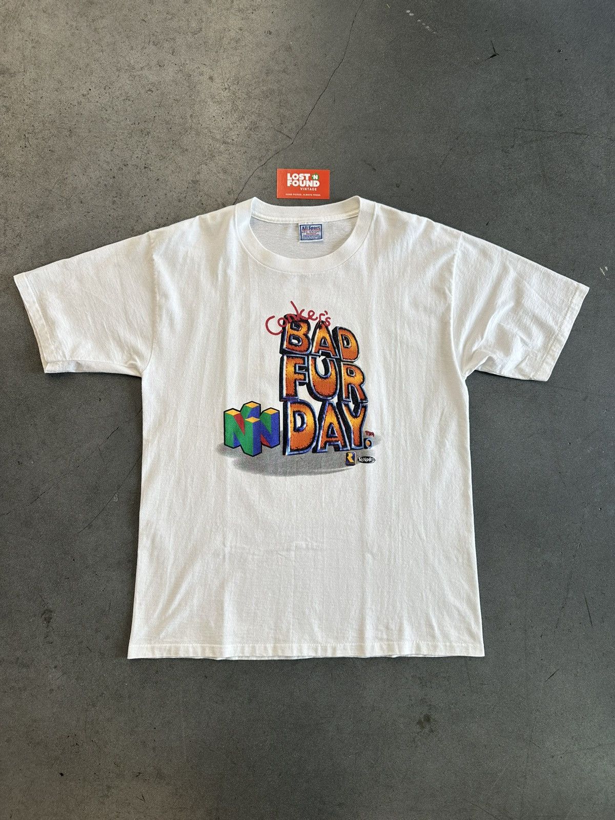 image of 2001 Vintage Nintendo 64 Conker’S Bad Fur Day Promo Tee in White, Men's (Size Large)