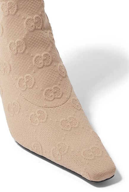Gucci o1s1wg110225 Women's GG Knit Ankle Boots in Beige Size US 7.5 / IT 37.5 - 3 Thumbnail