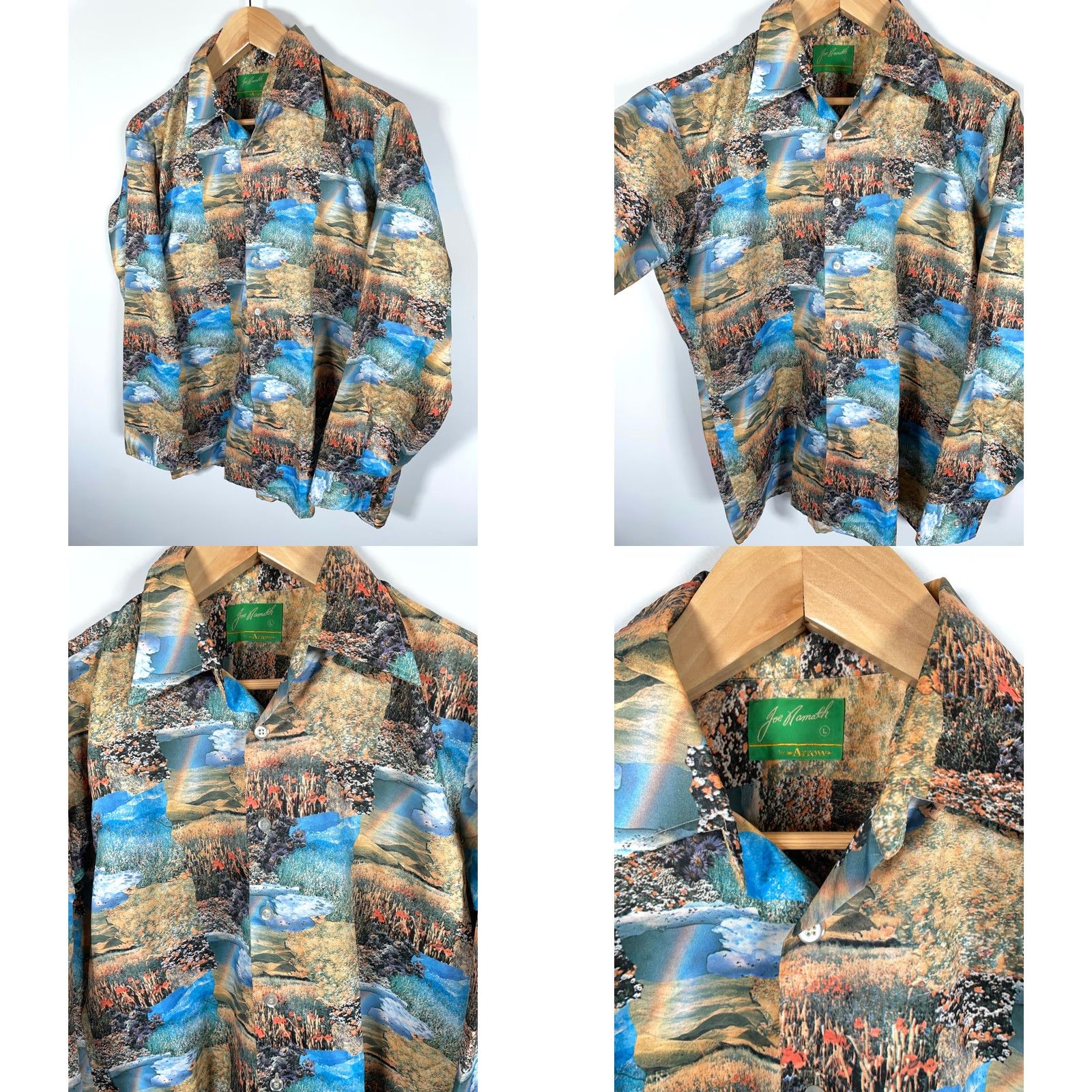 Arrow VINTAGE Arrow Shirt Mens Large 70s Joe Namath Collared Button-Up Blue Geometric Pattern Multi-Theme Nature Motif Size US L / EU 52-54 / 3 - 9 Thumbnail
