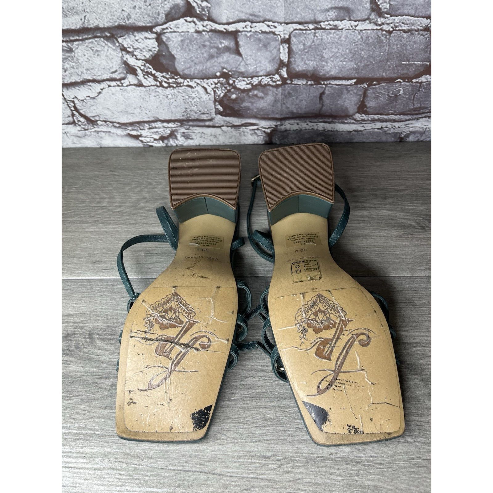 Free People Free People Niki Oasis Teal Blue Leather Strappy Block Heel Size US 8 / IT 38 - 17 Thumbnail