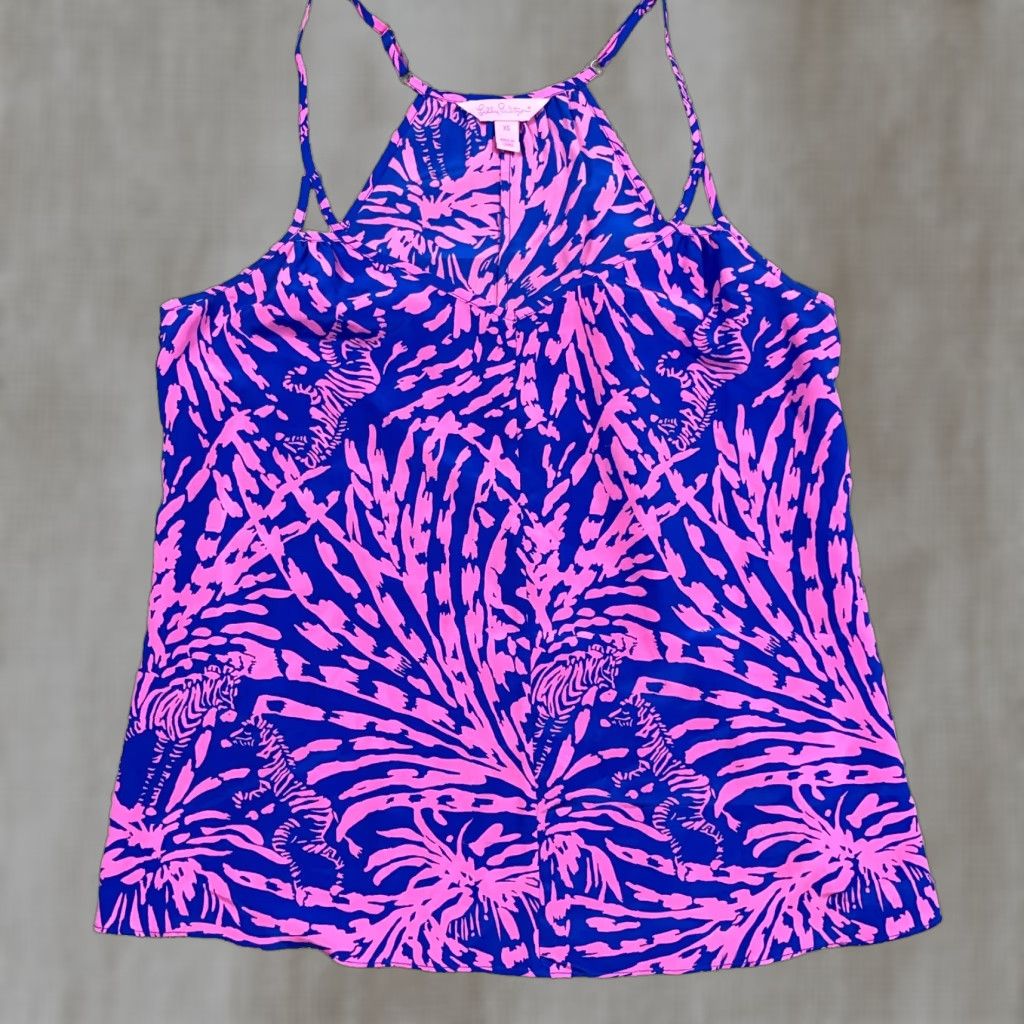 Lilly Pulitzer Lilly Pulitzer Tank XS Pink Blue Zebra Grass Silk Spaghetti Strap Adjustable Camisole Beach Colorful 100% Silk Size XS / US 0-2 / IT 36-38 - 1 Thumbnail