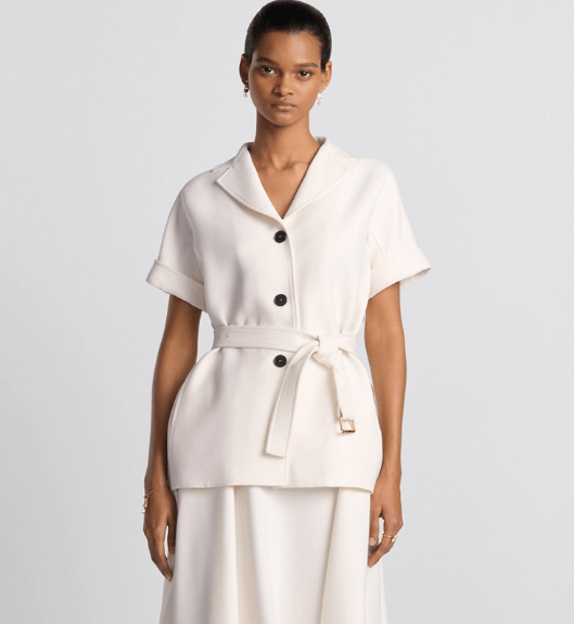 Dior o1w1db11225 451V38 Short-Sleeved Belted Jacket in White Size L / US 10 / IT 46 - 4 Thumbnail