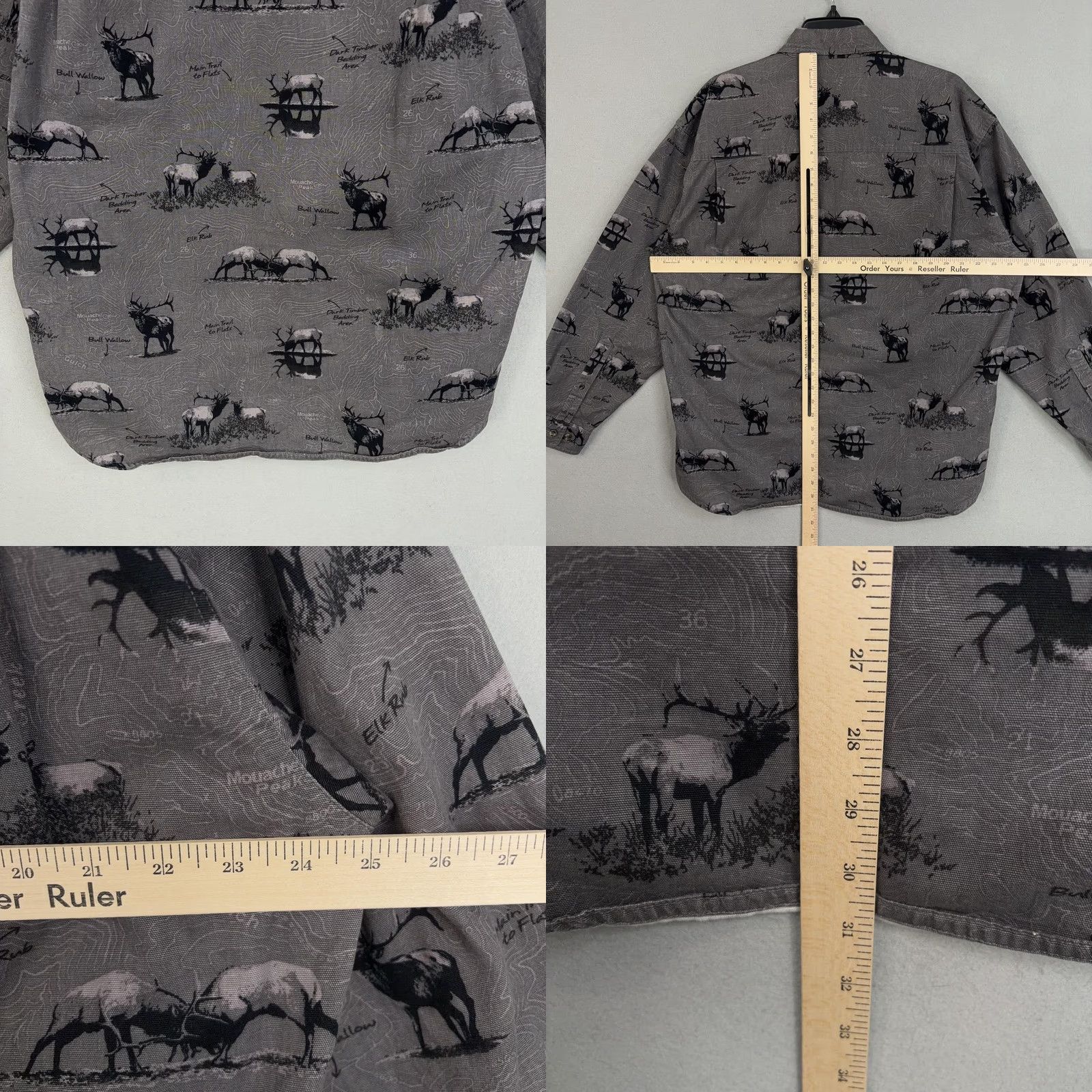 Vintage Columbia Mens Large Gray Elk Hunting Topo Print Button-Front River Lodge Shirt Size US L / EU 52-54 / 3 - 8 Thumbnail