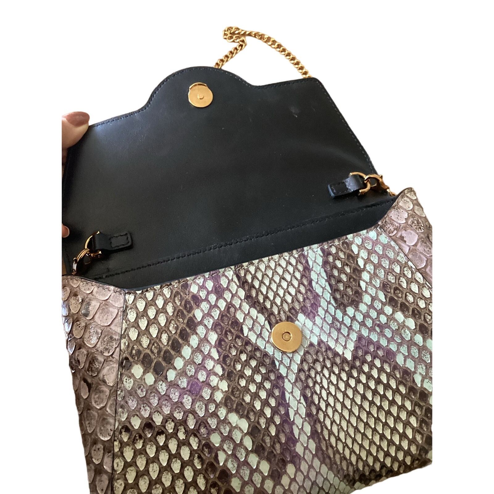 Versace VERSACE La Medusa Python Envelope Clutch Bag Gold Chain Grey Size ONE SIZE - 10 Thumbnail