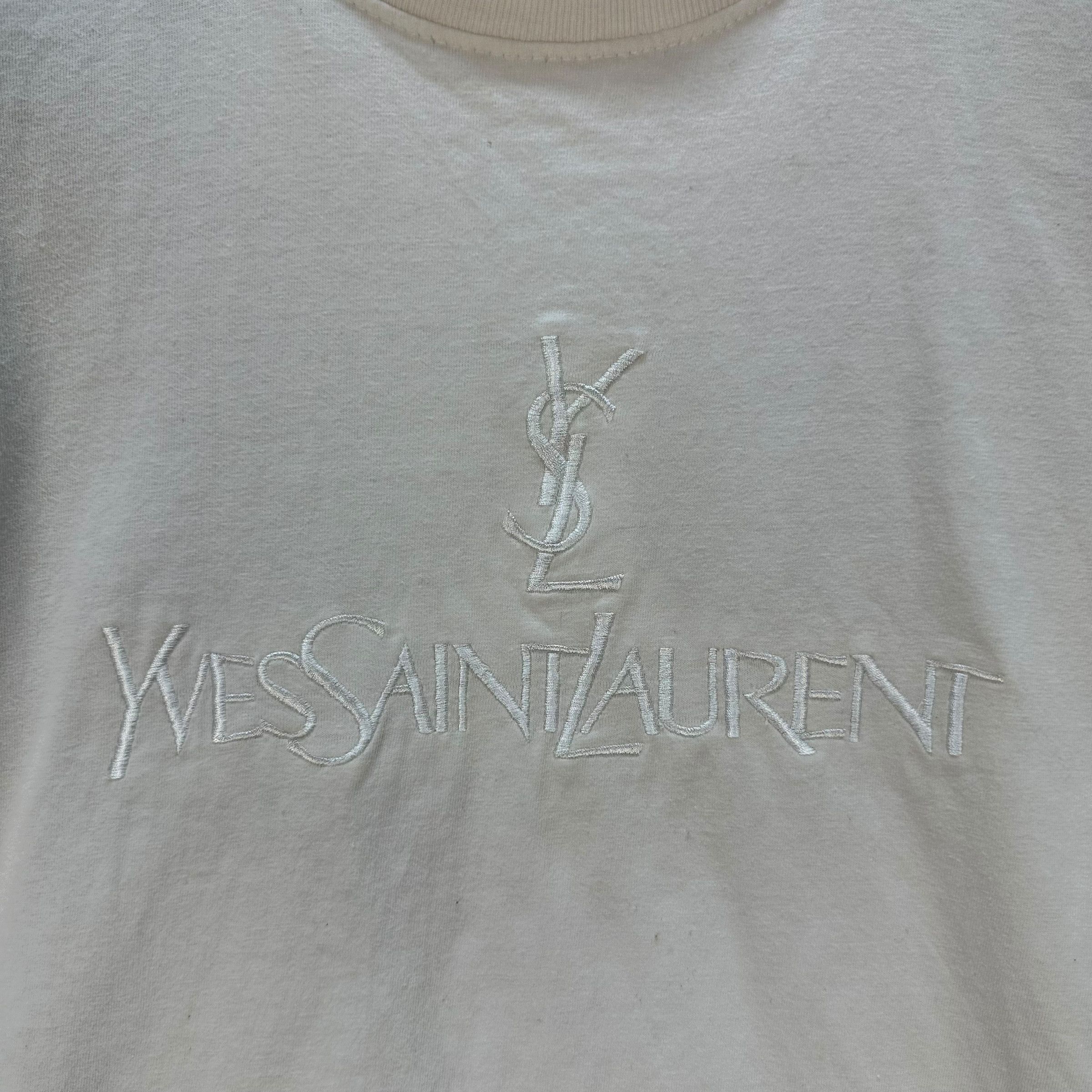 Yves Saint Laurent Vintage 90s YSL Embroidered All White Big Logo Tee #A80-1934 Size US M / EU 48-50 / 2 - 3 Thumbnail