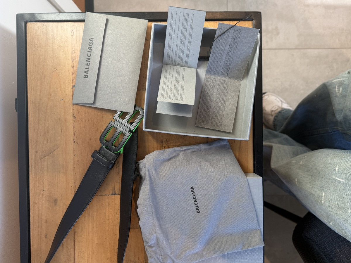 Balenciaga Balenciaga BB Leather Belt 95cm Green & Black Size 38 - 7 Thumbnail