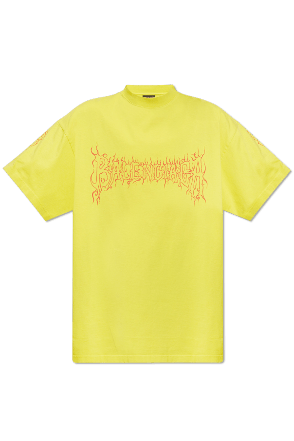 Image of Balenciaga Yellow Logo-Printed T-Shirt, Men's (Size XL)