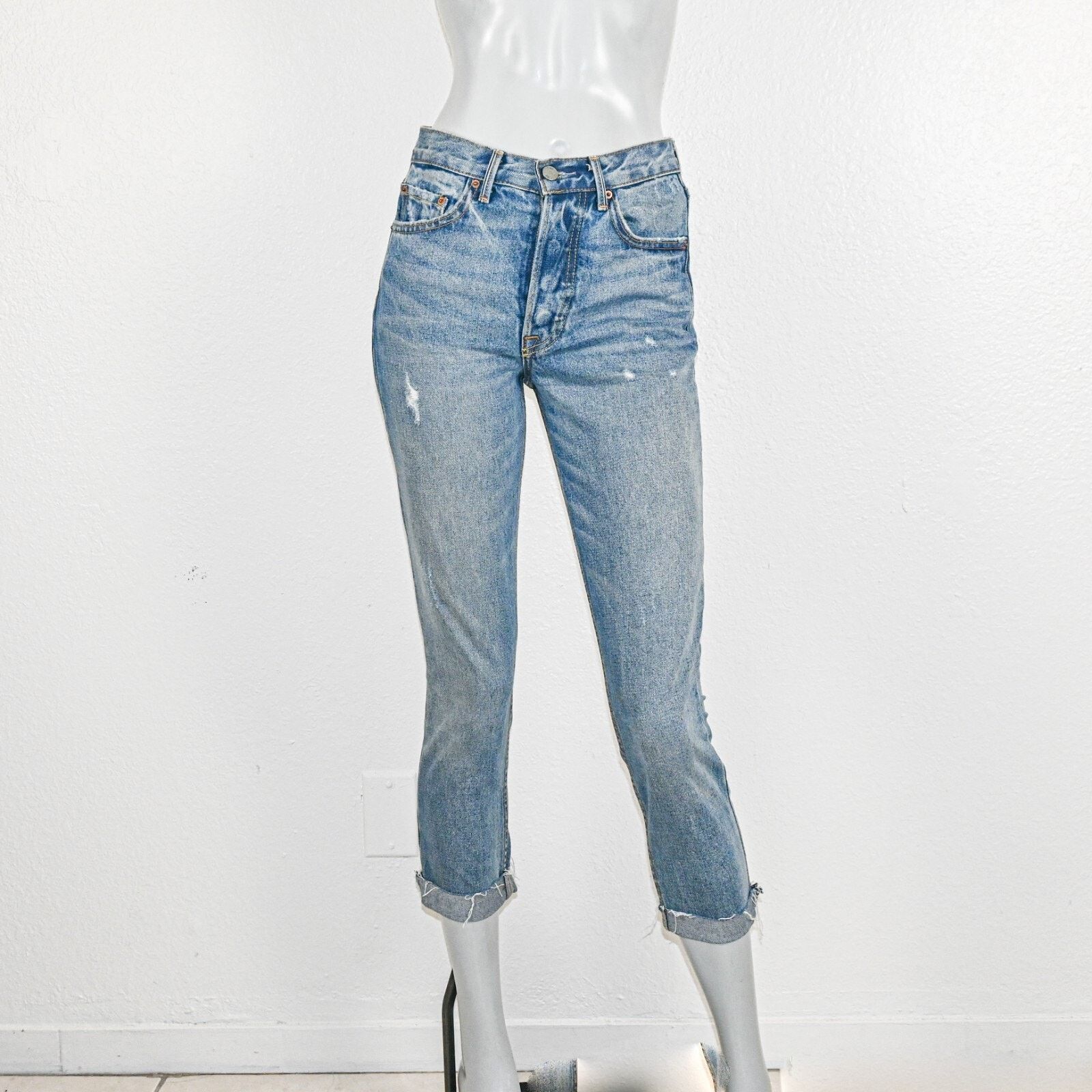 GRLFRND Karolina High-Rise Skinny Jeans in Blue Las Dance
