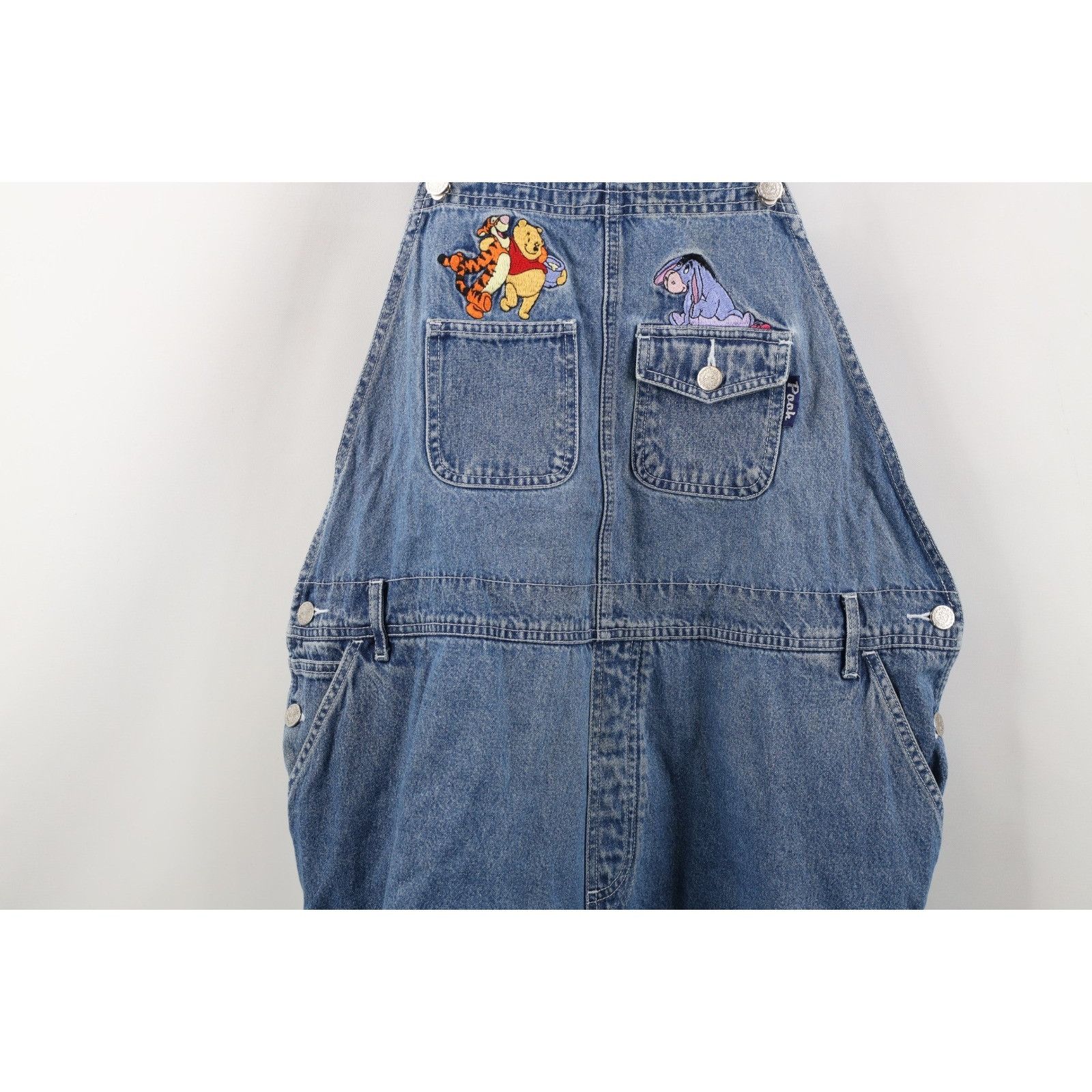 Disney Vintage 90s Disney Winnie the Pooh Denim Jean Shortalls Size 34" / US 12 / IT 48 - 3 Thumbnail