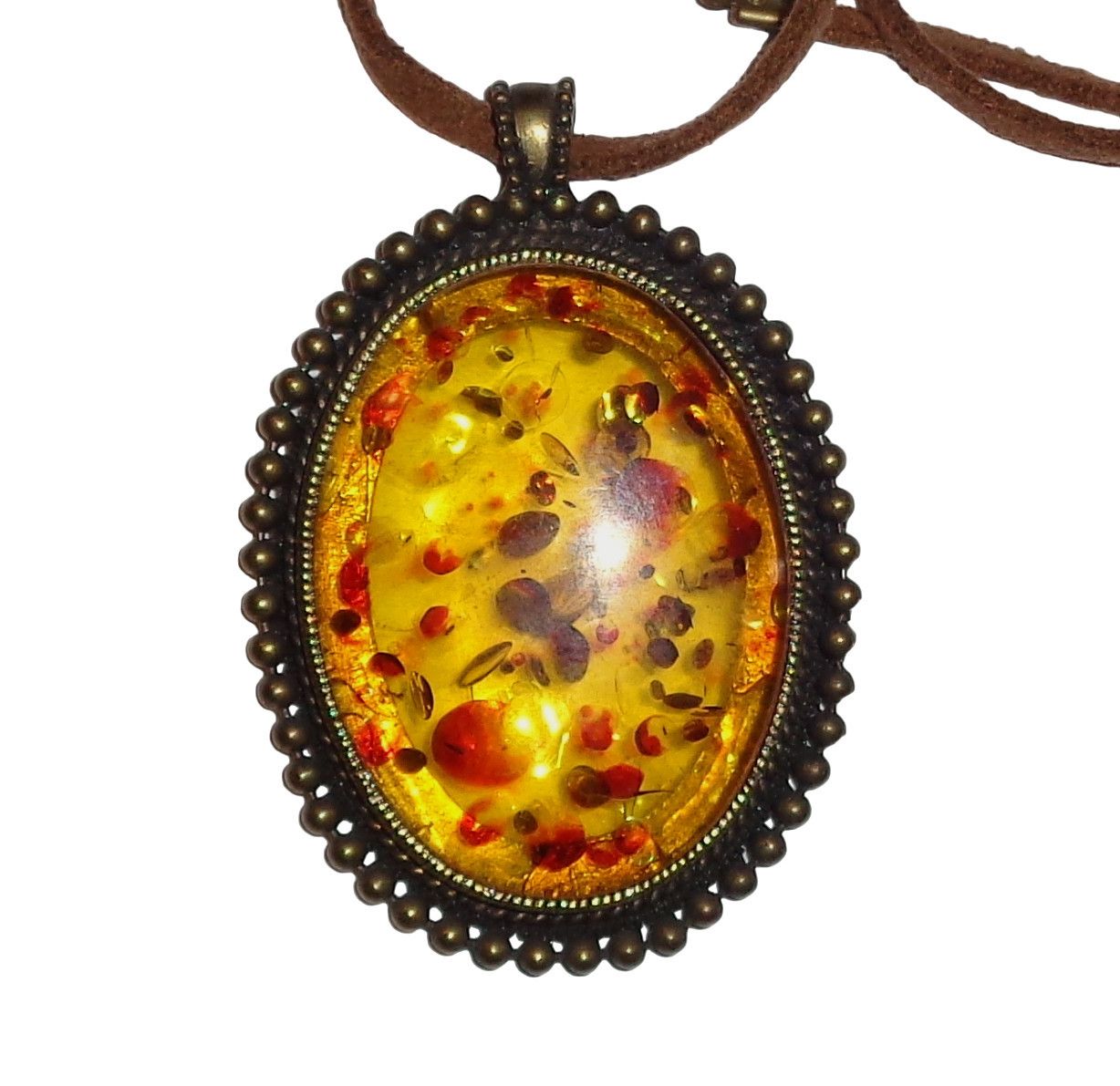 Other Chunky Faux Amber Glass Pendant Necklace 19" Statement Size ONE SIZE - 3 Thumbnail