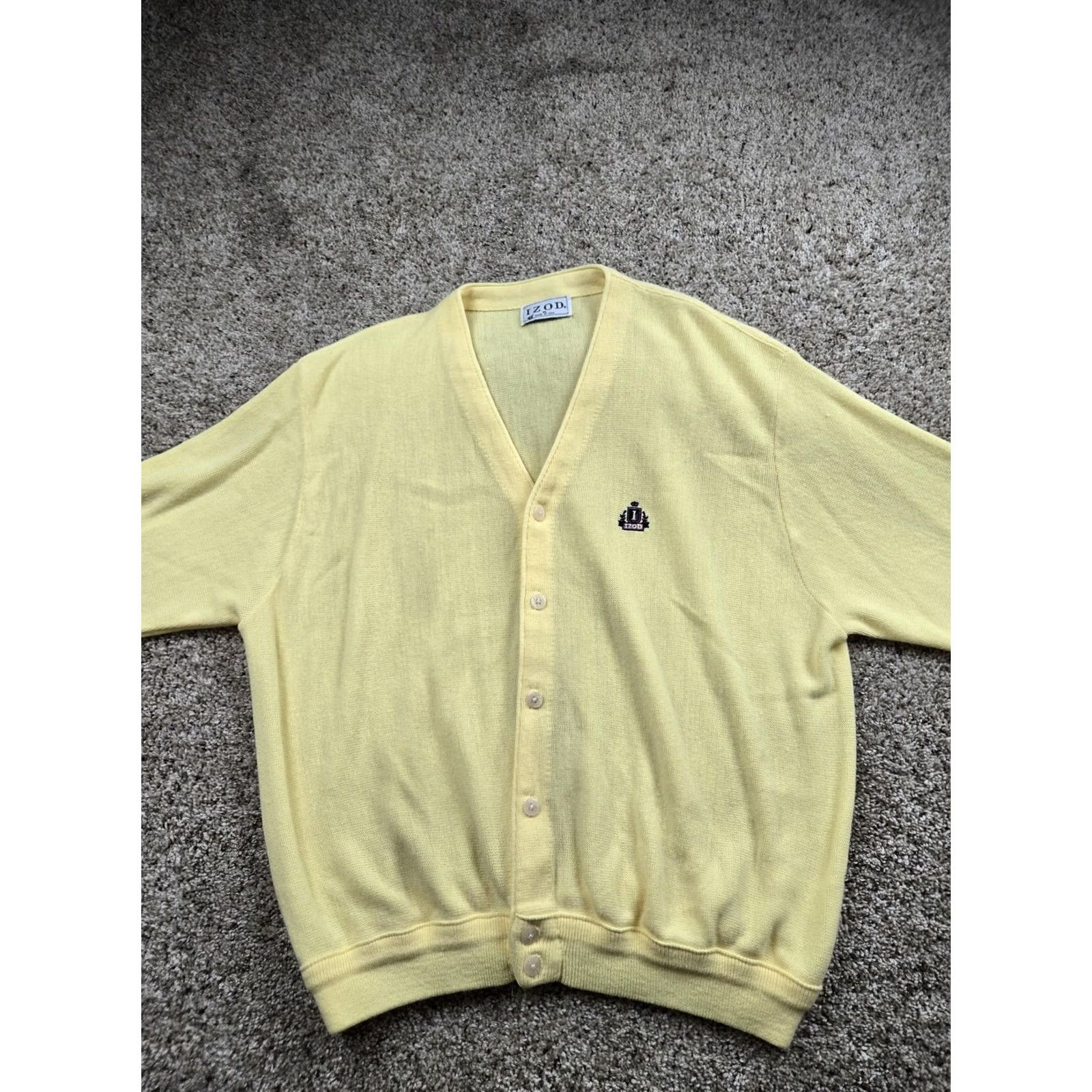 Izod VINTAGE IZOD Sweater Cardigan Mens XL Yellow USA Crest Logo 80s Acrylic Knit V-Neck Long Sleeve Button Size US XL / EU 56 / 4 - 3 Thumbnail