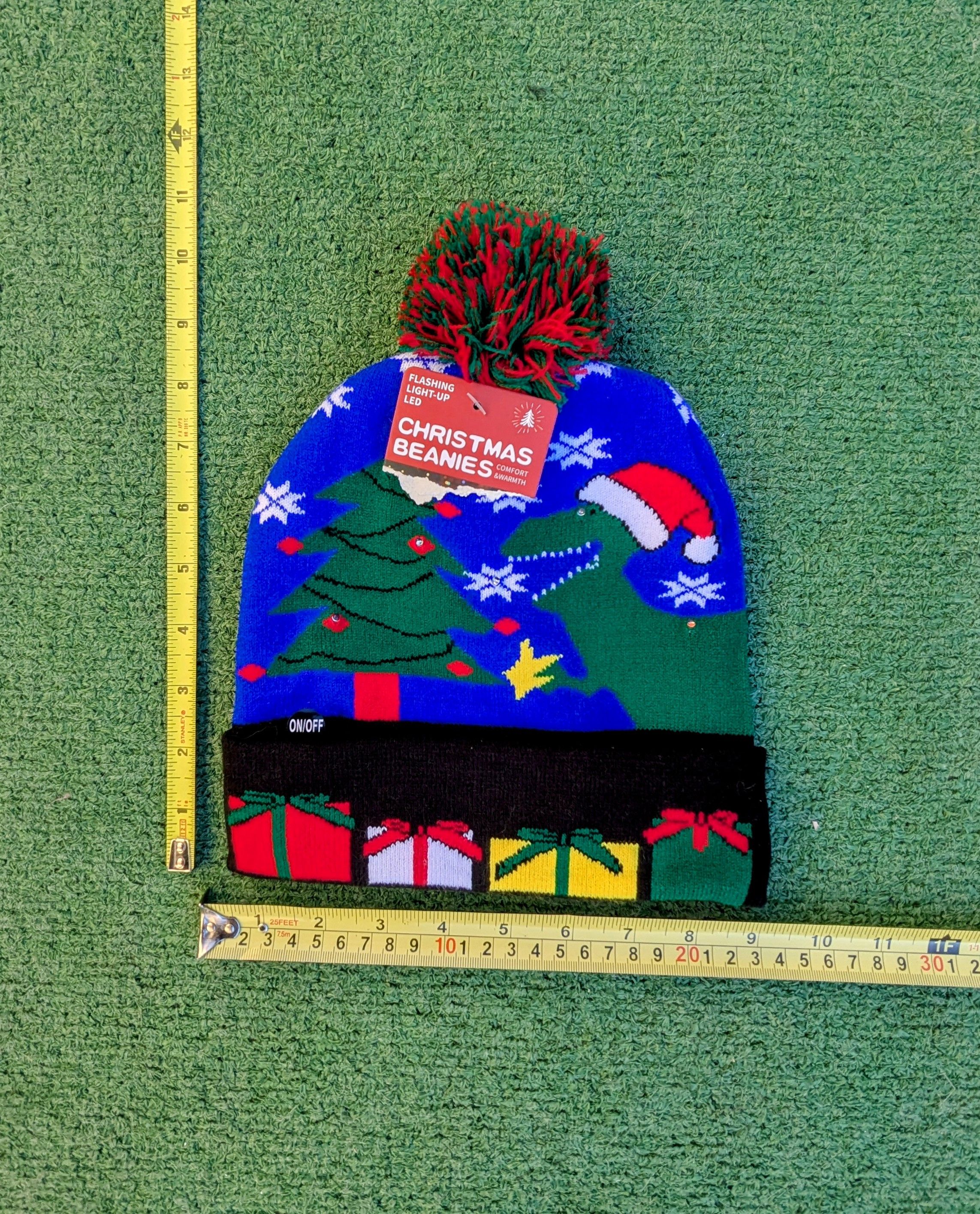 Designer Flashing Light-Up LED Ugly-Christmas-Sweater Dinosaur Beanie Size ONE SIZE - 6 Thumbnail