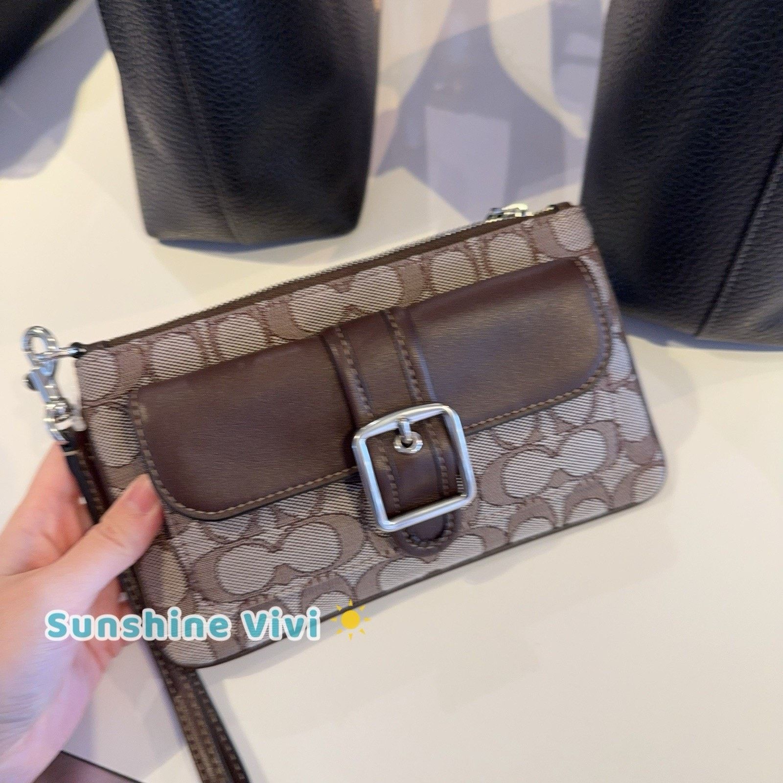 Coach NWT Coach Ashton Wristlet Jacquard Silver/Oak/Maple CDY06 Size ONE SIZE - 5 Thumbnail