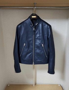 image of Tom Ford O1Sm1Stk0124 Leather Ranger Biker Jacket In Blue, Men's (Size Medium)