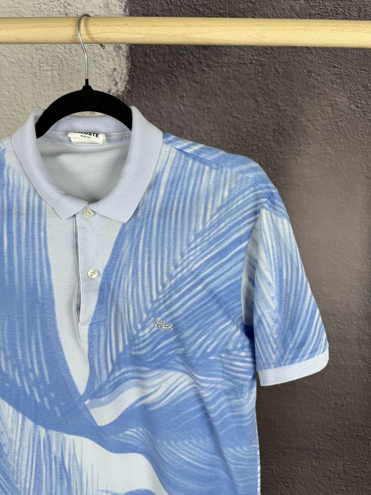 Lacoste Lacoste Pale Lilac Slim Fit Polo Blue Palm Leaf Pattern Size US L / EU 52-54 / 3 - 4 Thumbnail