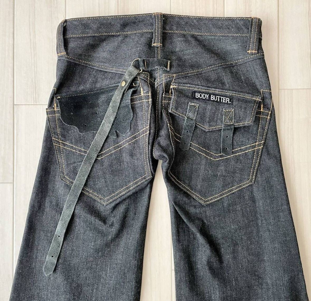 Japanese Brand × Vintage Flared cow leather body butter jeans Size 29" - 2 Thumbnail