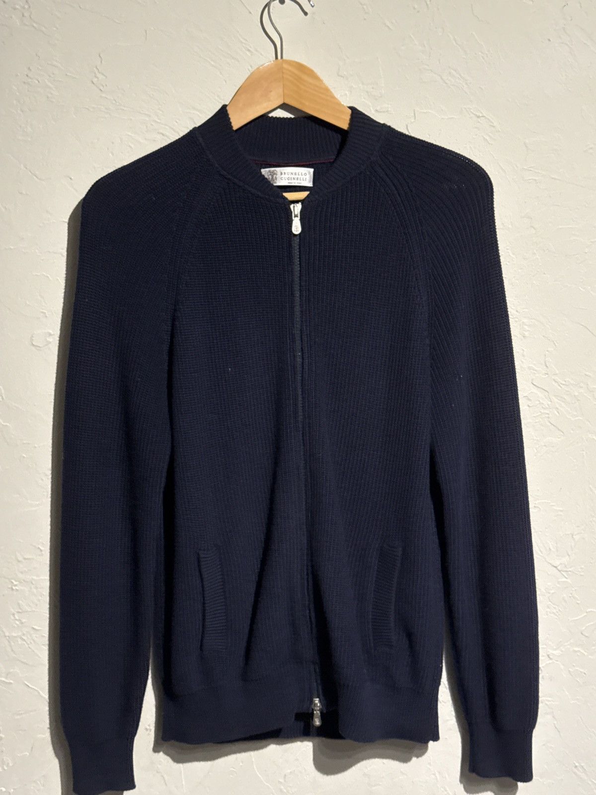 Brunello Cucinelli Navy Brunello Cucinelli Ribbed Cotton Zip Up Size US M / EU 48-50 / 2 - 1 Thumbnail