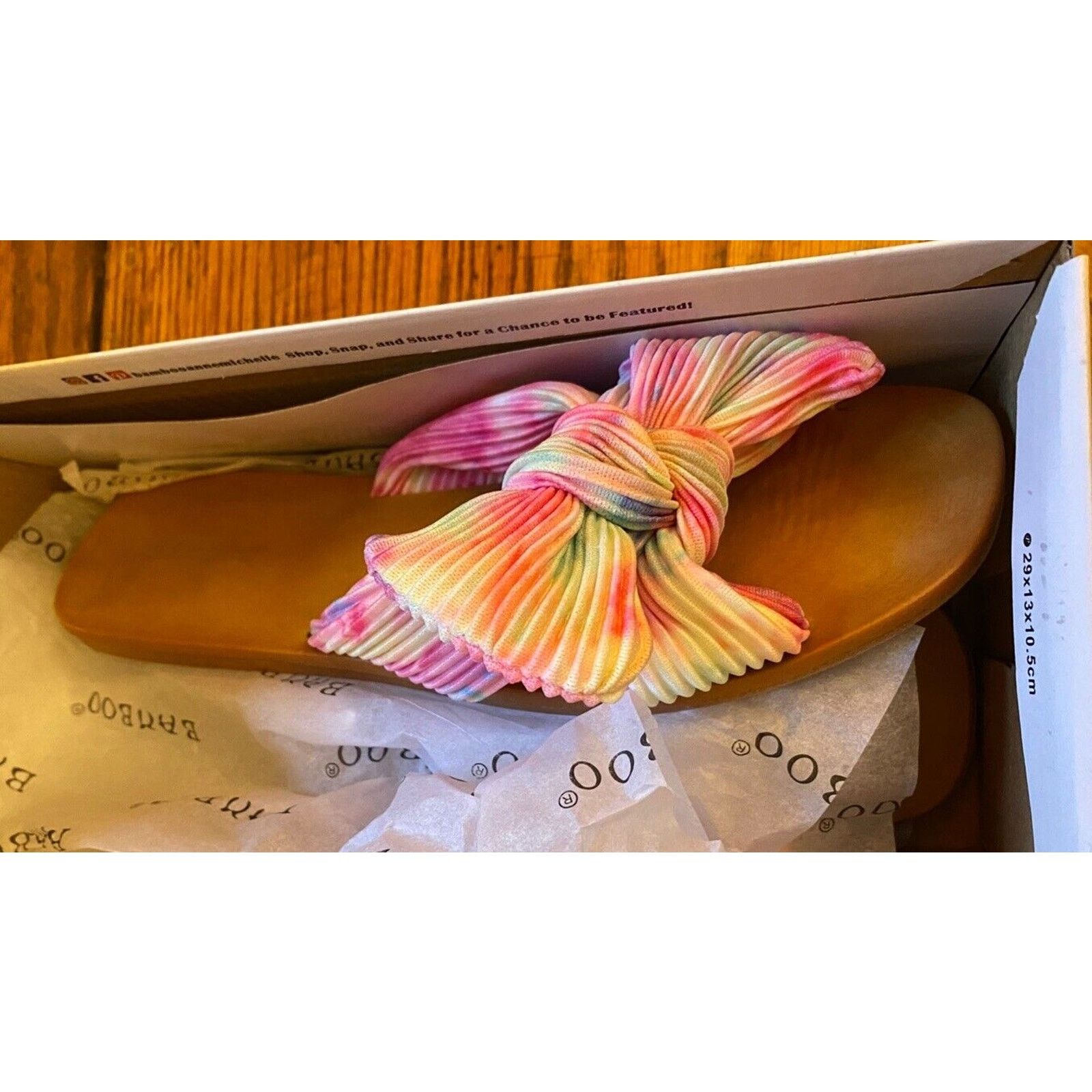 Other Bamboo Sandals Womens 7.5 Flat Slides Pink Tie Dye Faux Bow Size US 7.5 / IT 37.5 - 3 Thumbnail