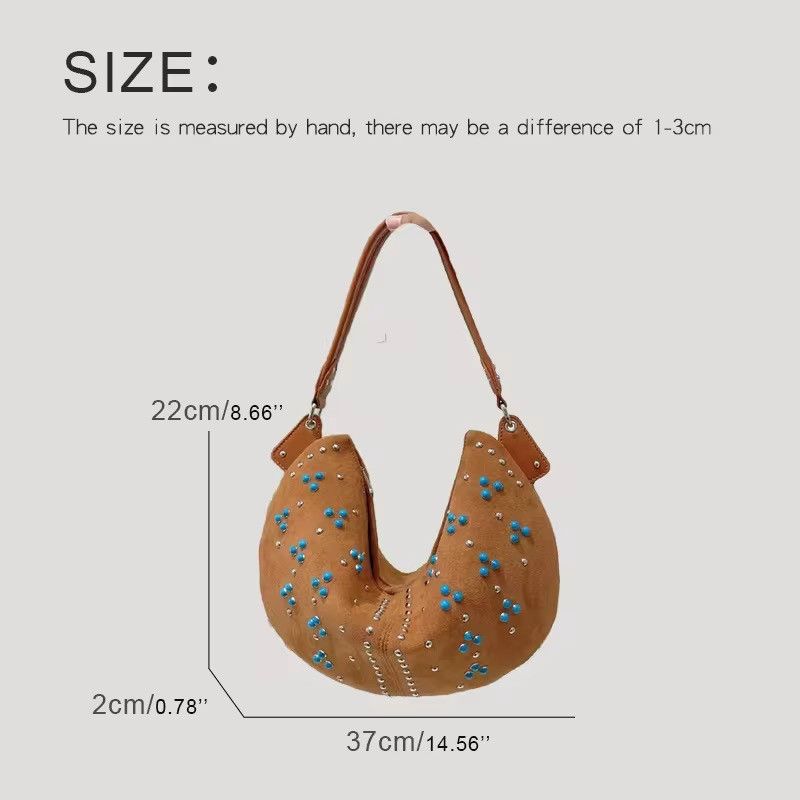 Other Bohemian Y2K Half Moon Shoulder Bag – Rivet Pearl Detail Size ONE SIZE - 5 Thumbnail
